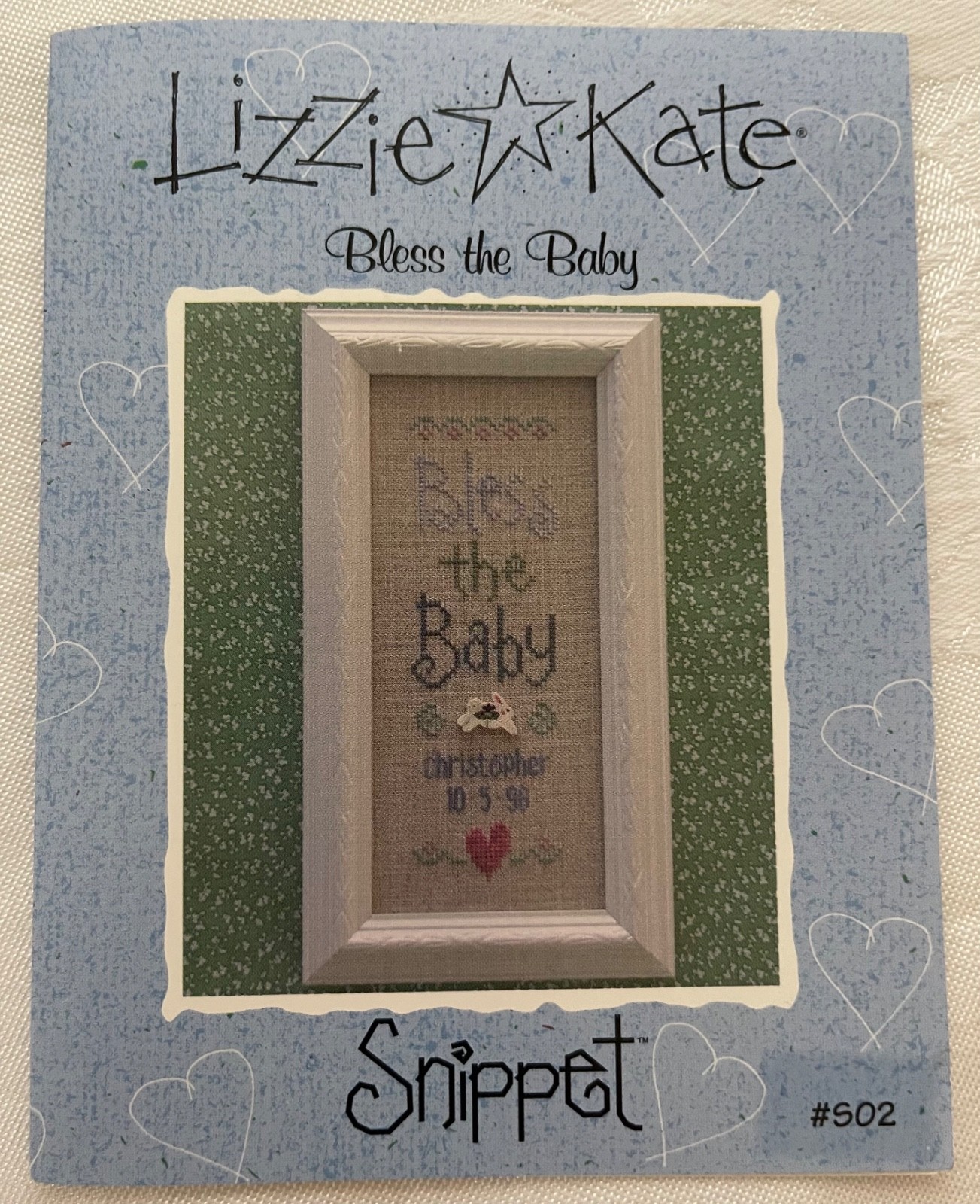 Lizzie Kate Snippet- BLESS THE BABY Birth Sampler - PLUS Bunny Button!