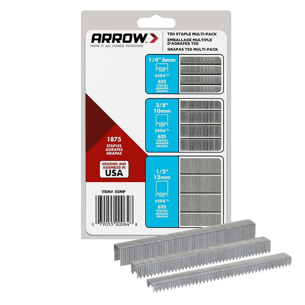 Arrow T50 Heavy Duty Staples Multi-Pack, 1/4", 3/8" and 1/2" Sizes