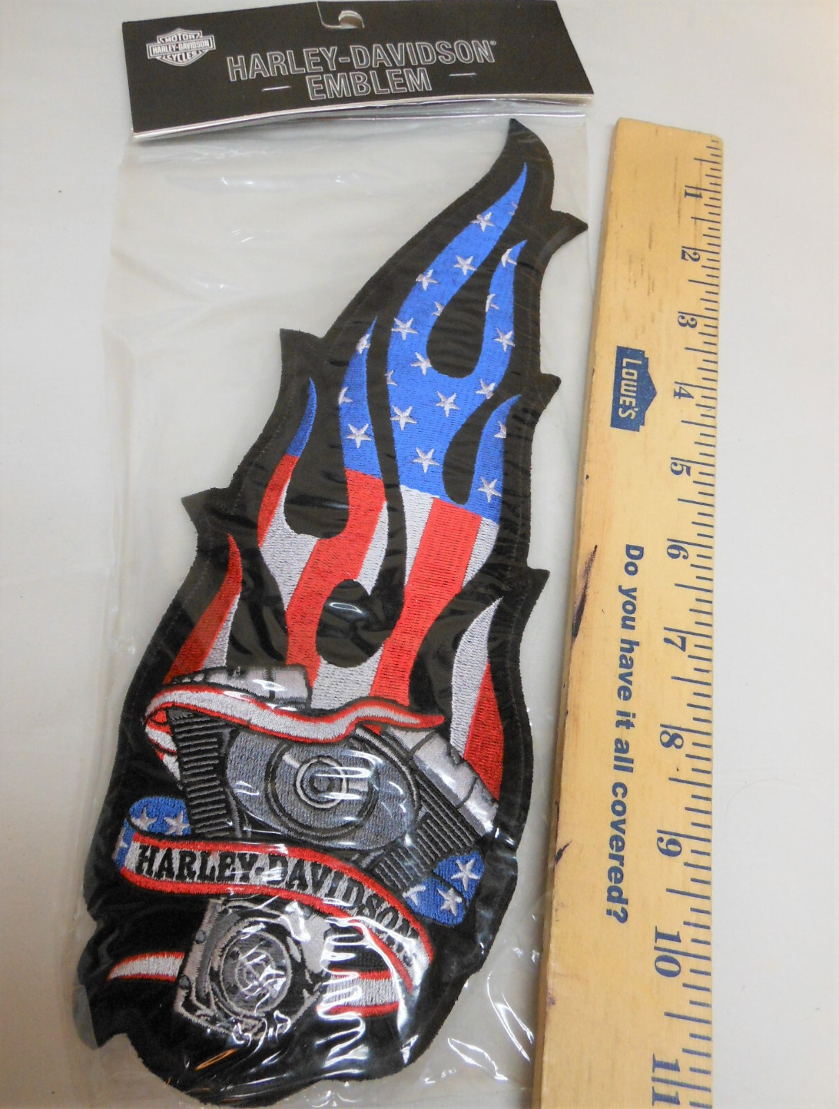 GENUINE HARLEY-DAVIDSON EMBLEM PATCH PATRIOTIC FLAG FLAMES MOTOR FOR VEST JACKET