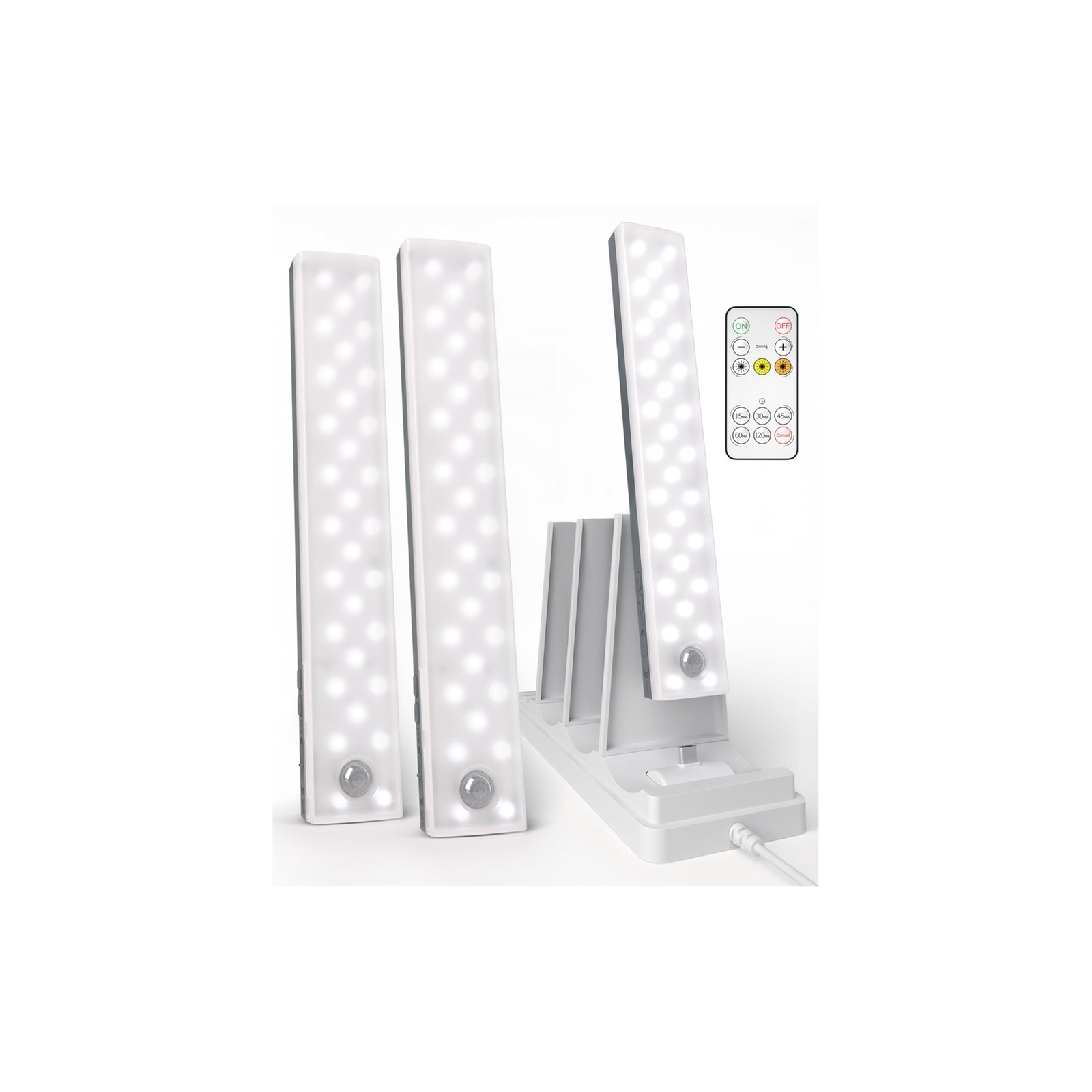 3 PCS 62 LED Under Cabinet Lights Rechargeable Motion Sensor 3 Colors Remote