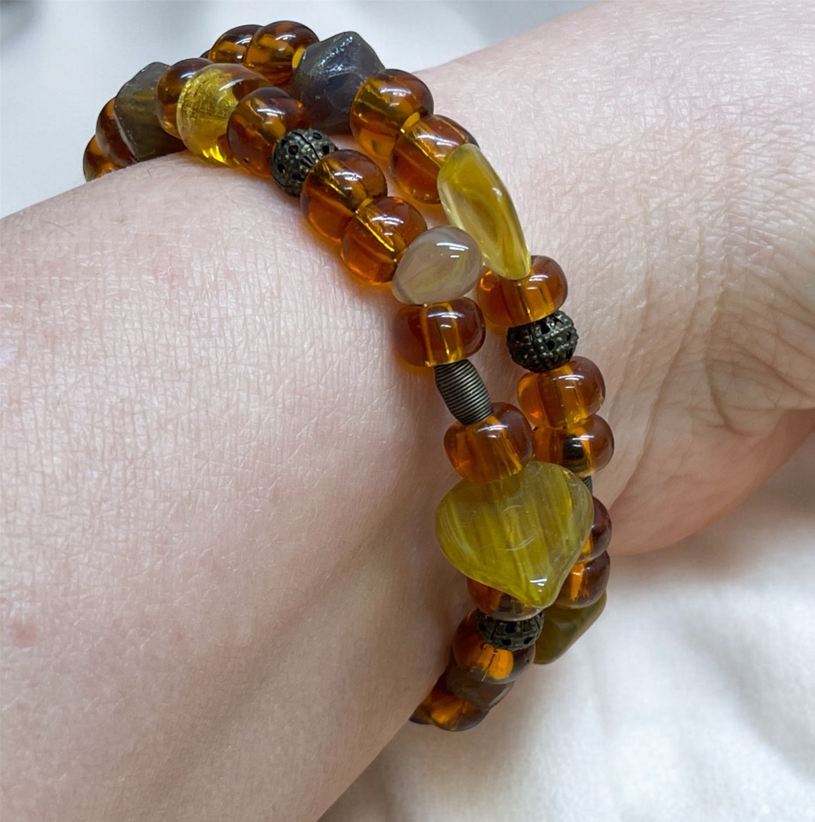 Handmade Bracelet with Czech Glass Beads and Memory Wire