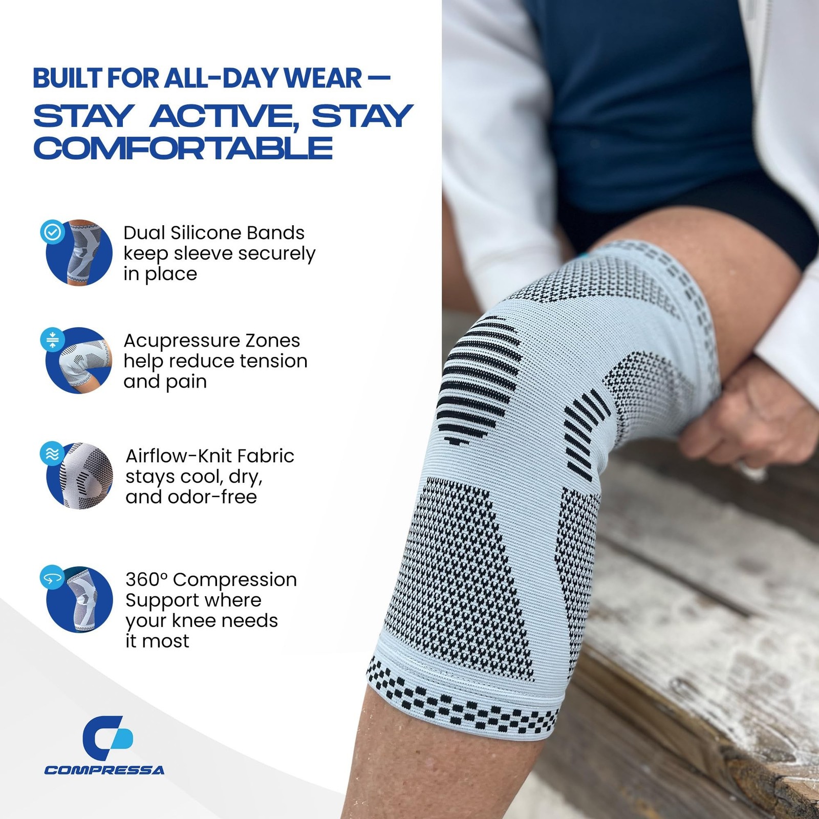 Compressa Knee Sleeve for Women & Men (XX-Large) - Non-Slip Compression Suppo...