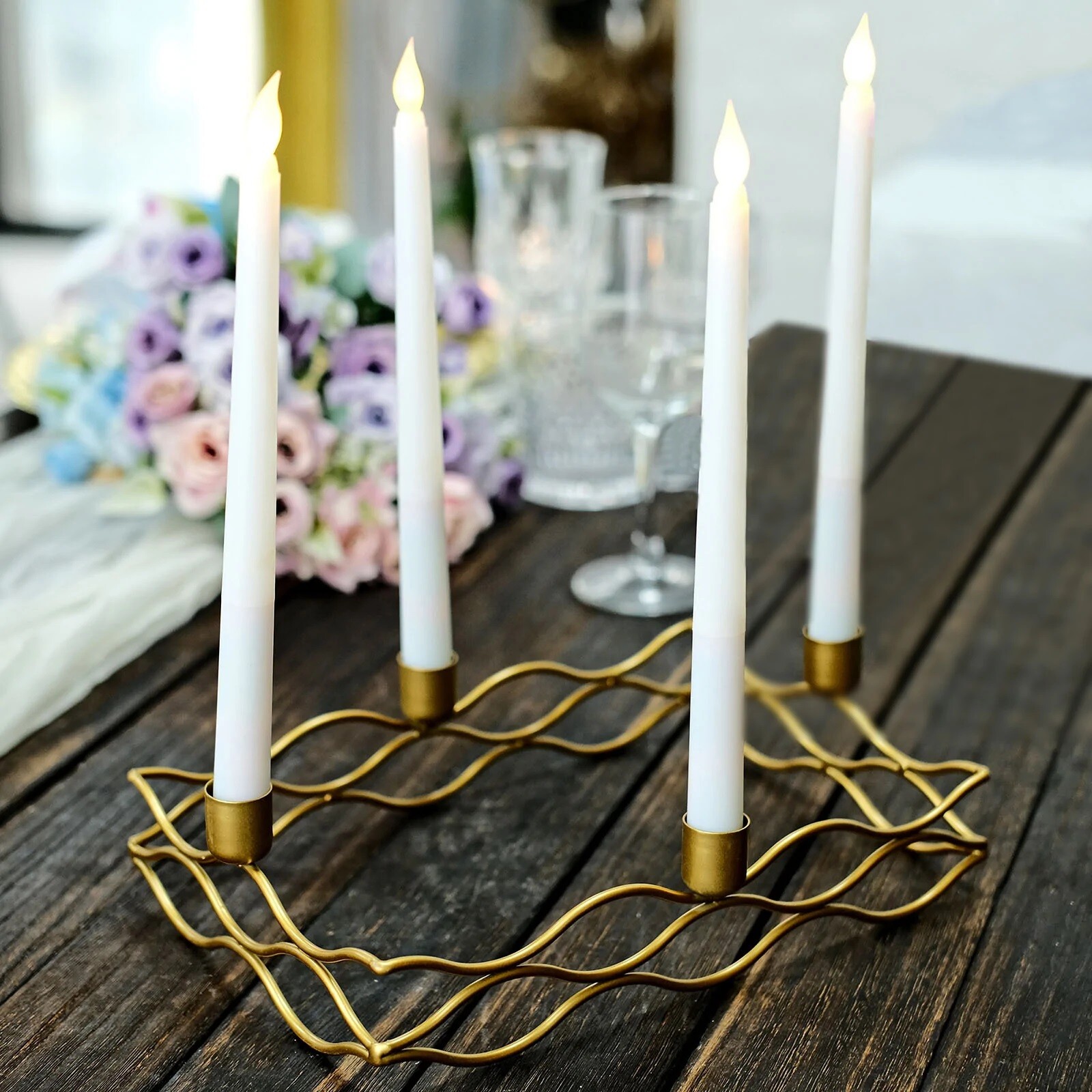 4 arm Gold Metal Rectangular Candelabra Taper Candle Holders Party Decorations