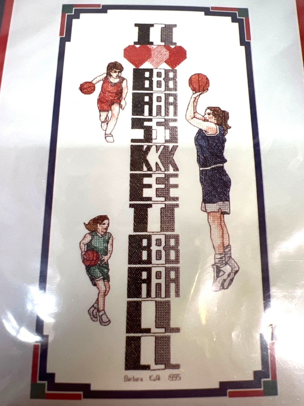 I Love Basketball Cross-Stitch Pattern 7 3/4x17 1/4 Design Area
