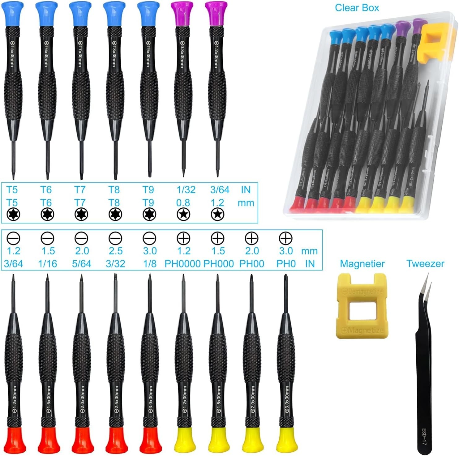 18PCS Mini Precision Screwdriver Set With Case, Magnetic Small Flathead