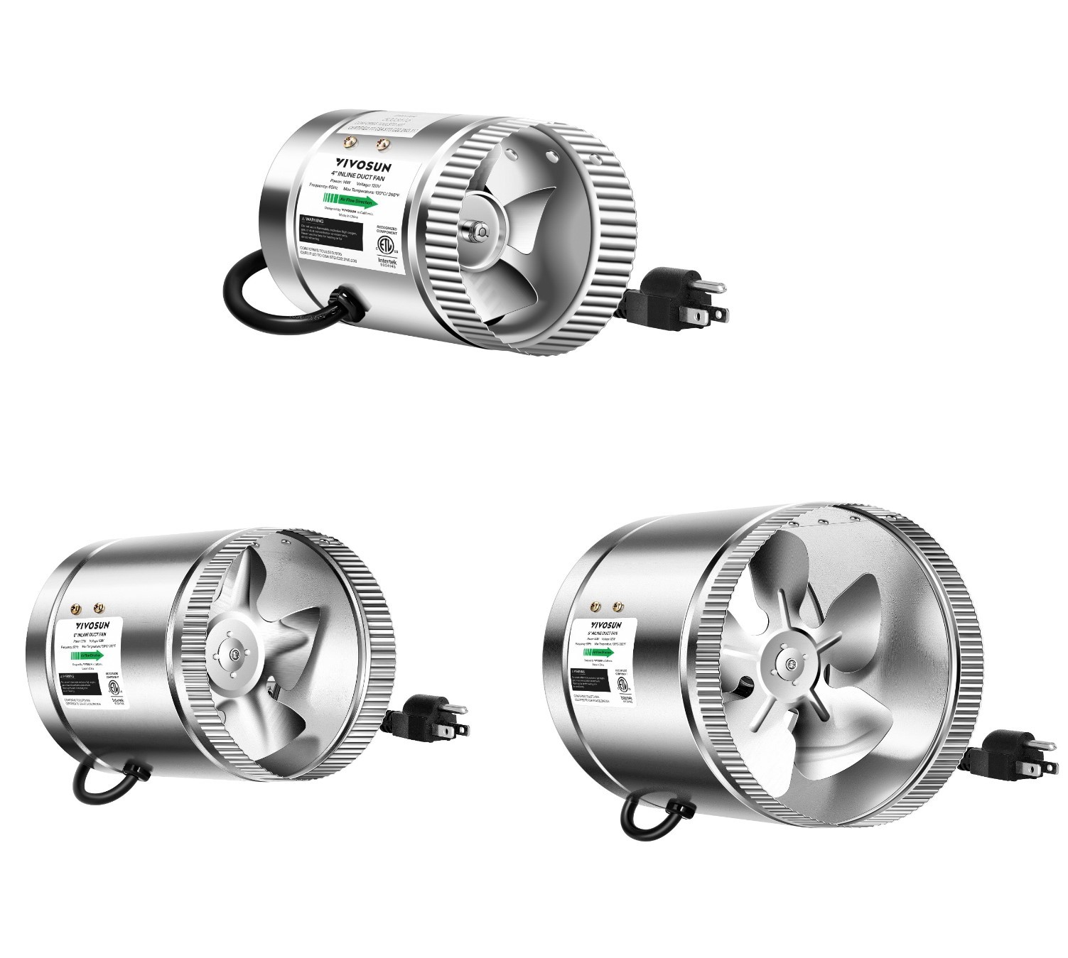 VIVOSUN 4"/6"/8" Inline Duct Fan HVAC Exhaust Fan Blower 100/240/420 CFM
