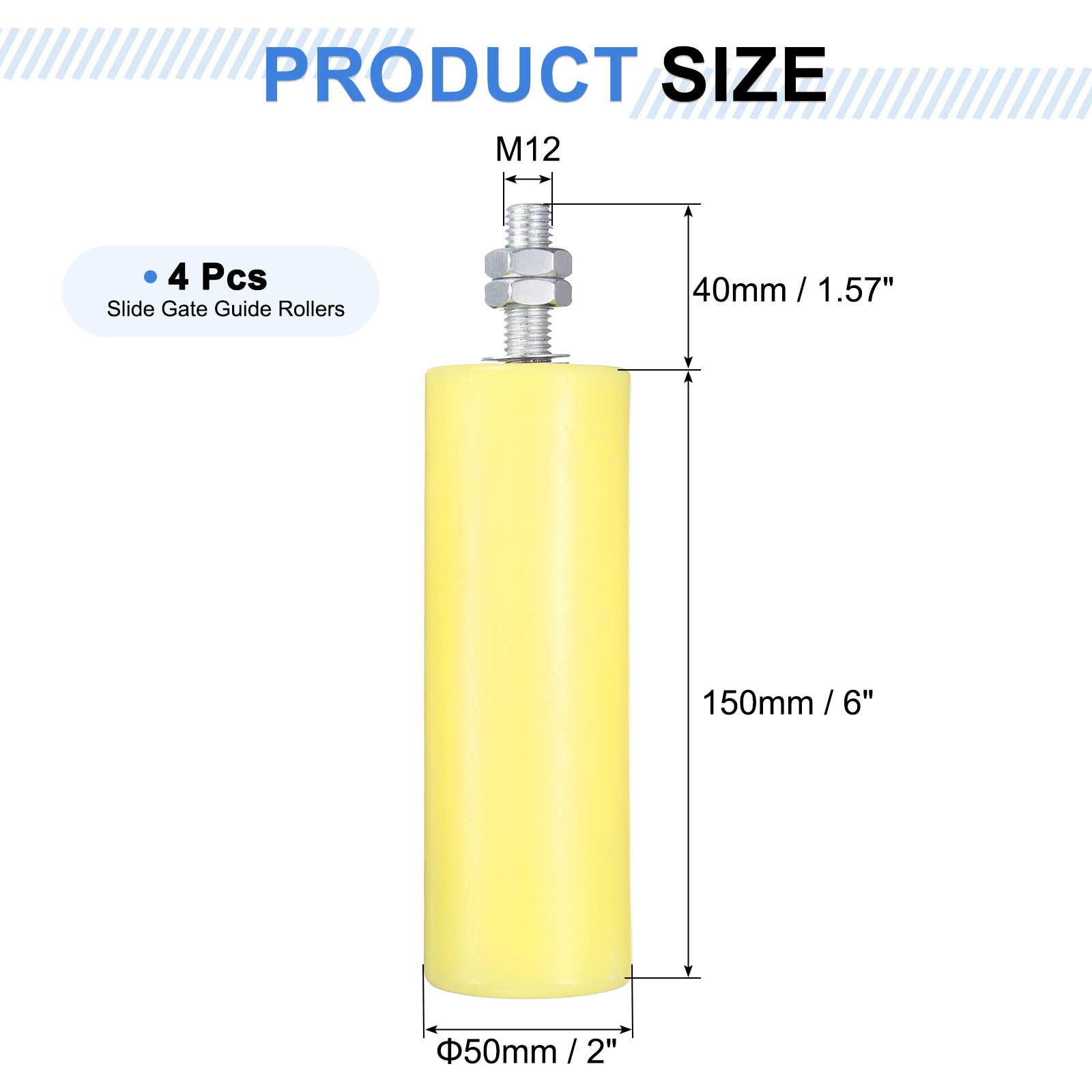 4Pcs Slide Gate Guide Roller, 6" Nylon Sliding Gate Support Assembly, Yellow