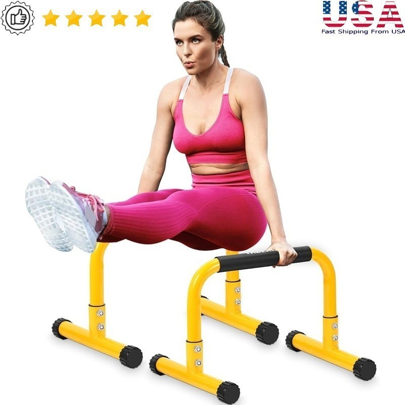 Sturdy Adjustable Steel Push Up Bars Full Body Workout Home Gym Exercise Yellow