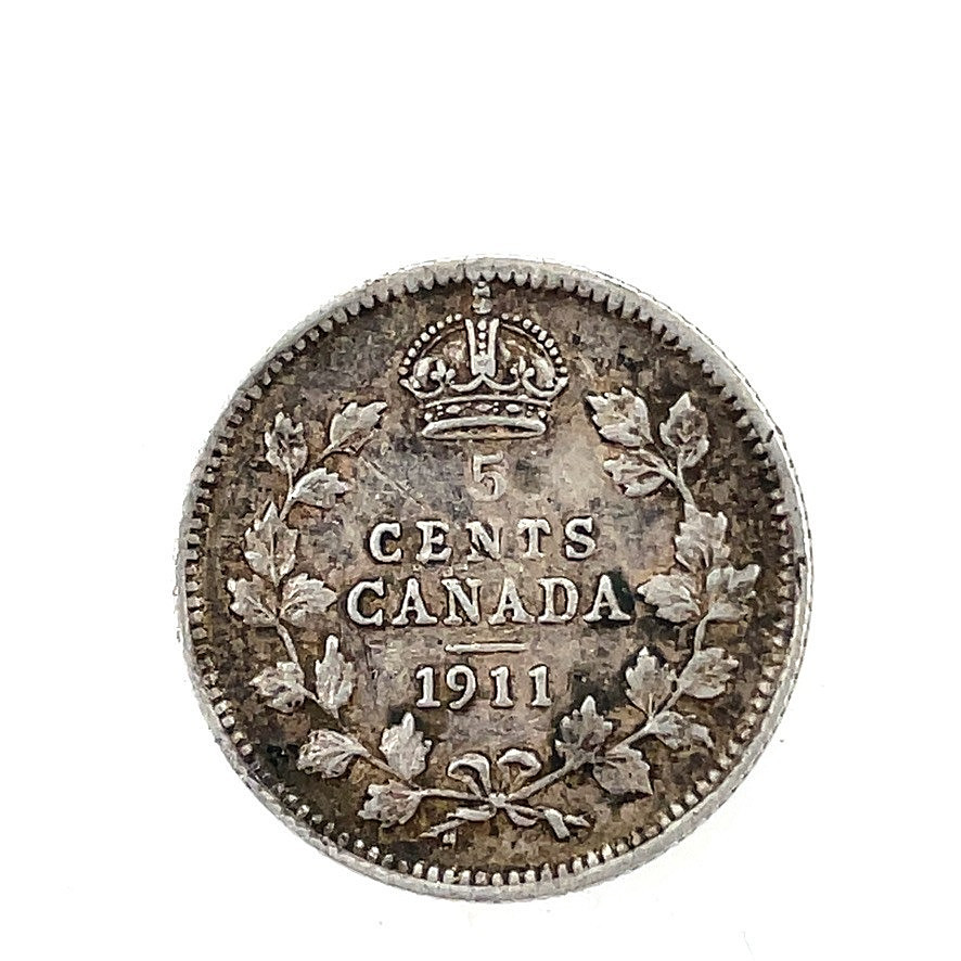 1911 CANADA 5 Cents VF-XF George V 0.925 Silver Coin KM #16