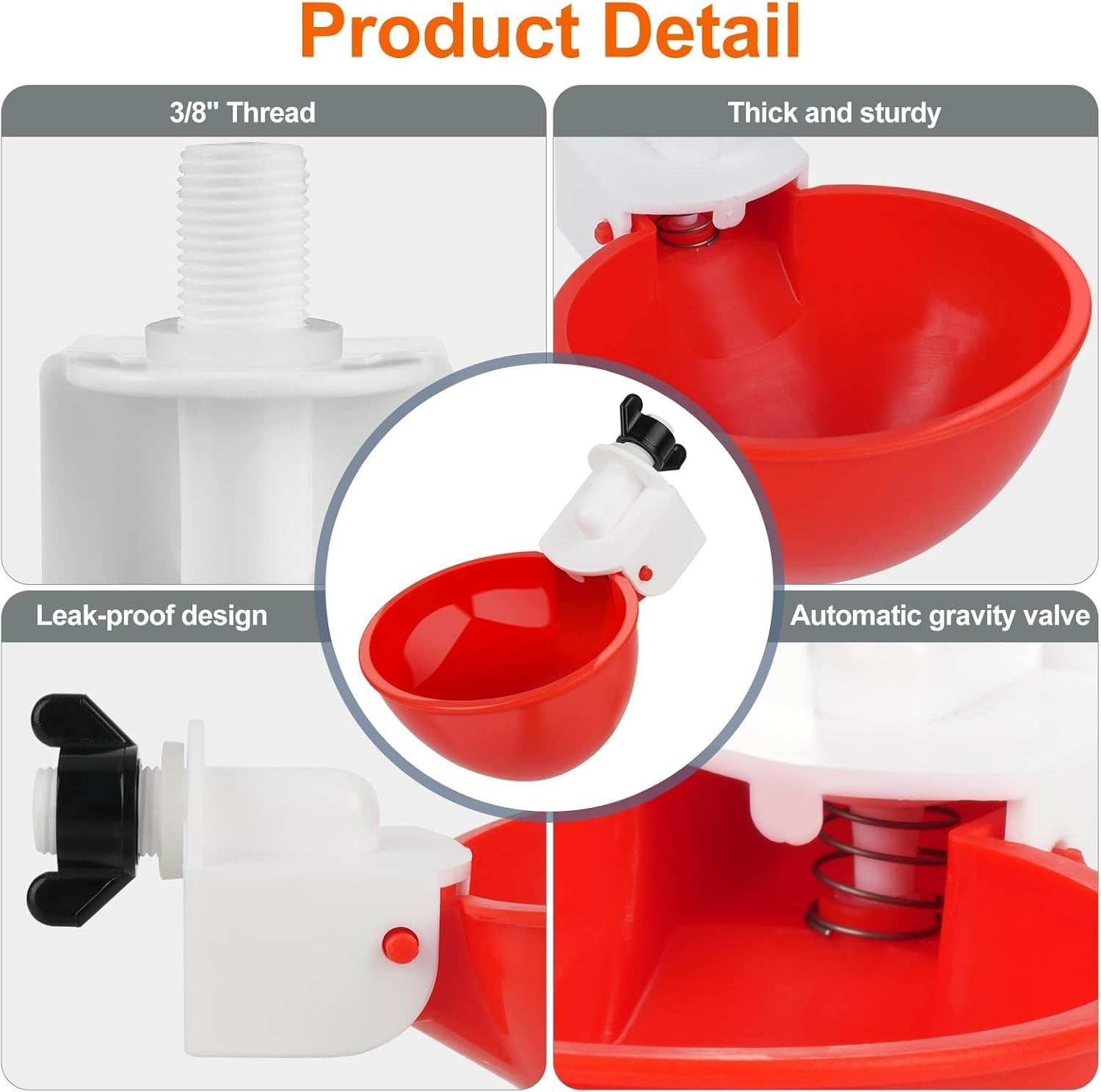 6 Pack Automatic Chicken Waterer Cups Poultry Water Feeder with Drill Kit