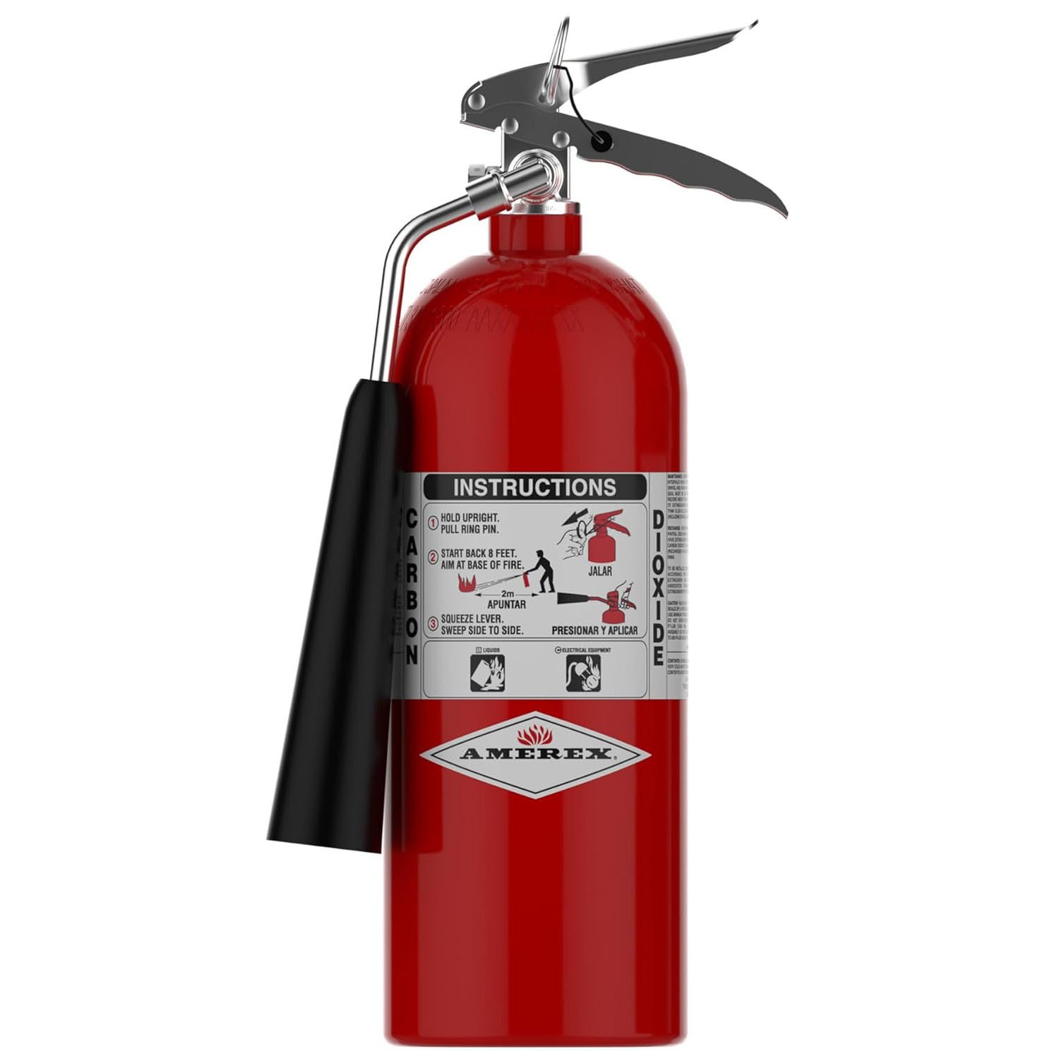 Amerex 322 5lb CO2 Fire Extinguisher with Chrome Plated Brass Valve, Wall Hanger