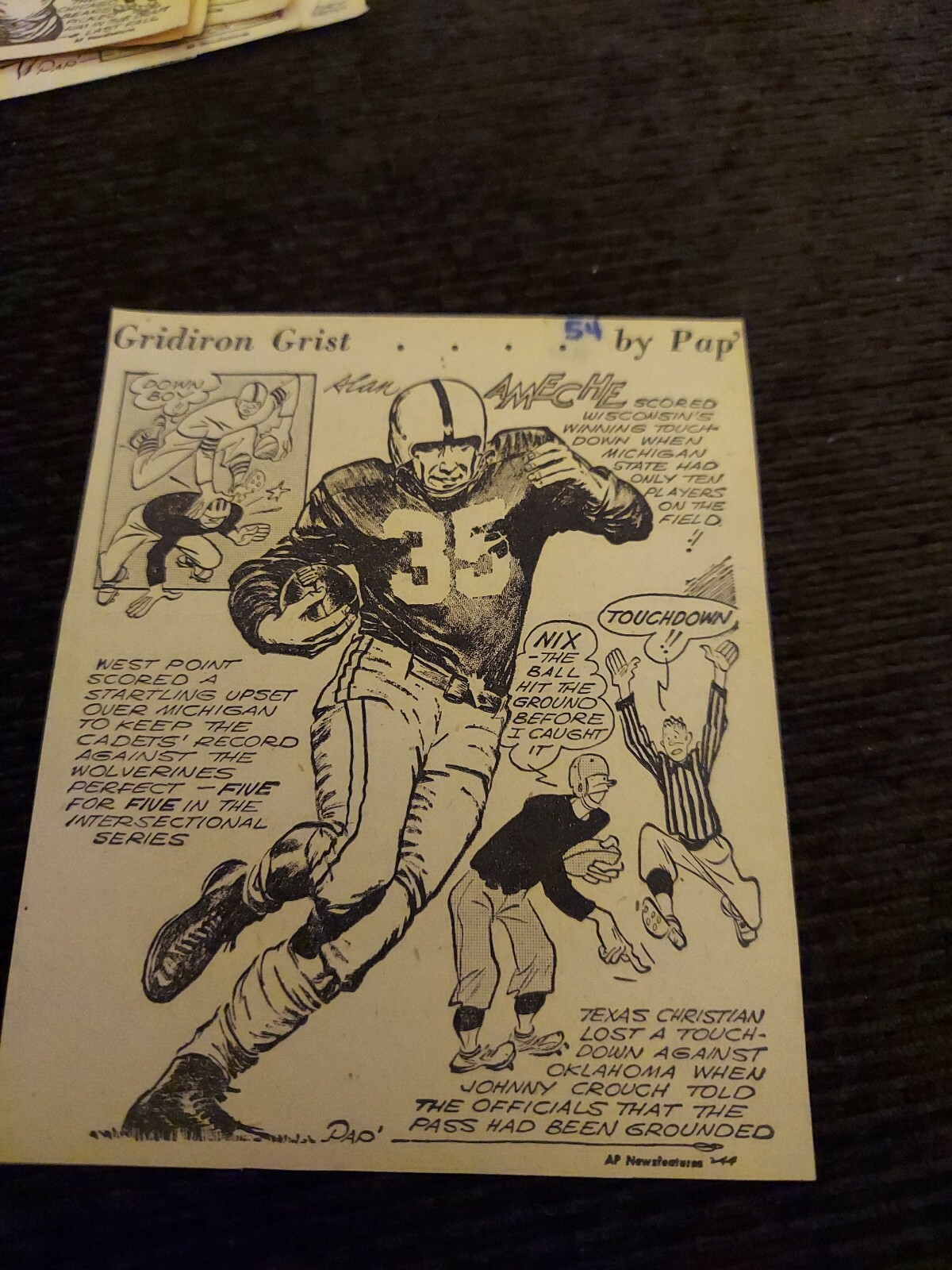 Alan Ameche Wisconsin Comic Sport Drawing Newspaper Clipping By Pap