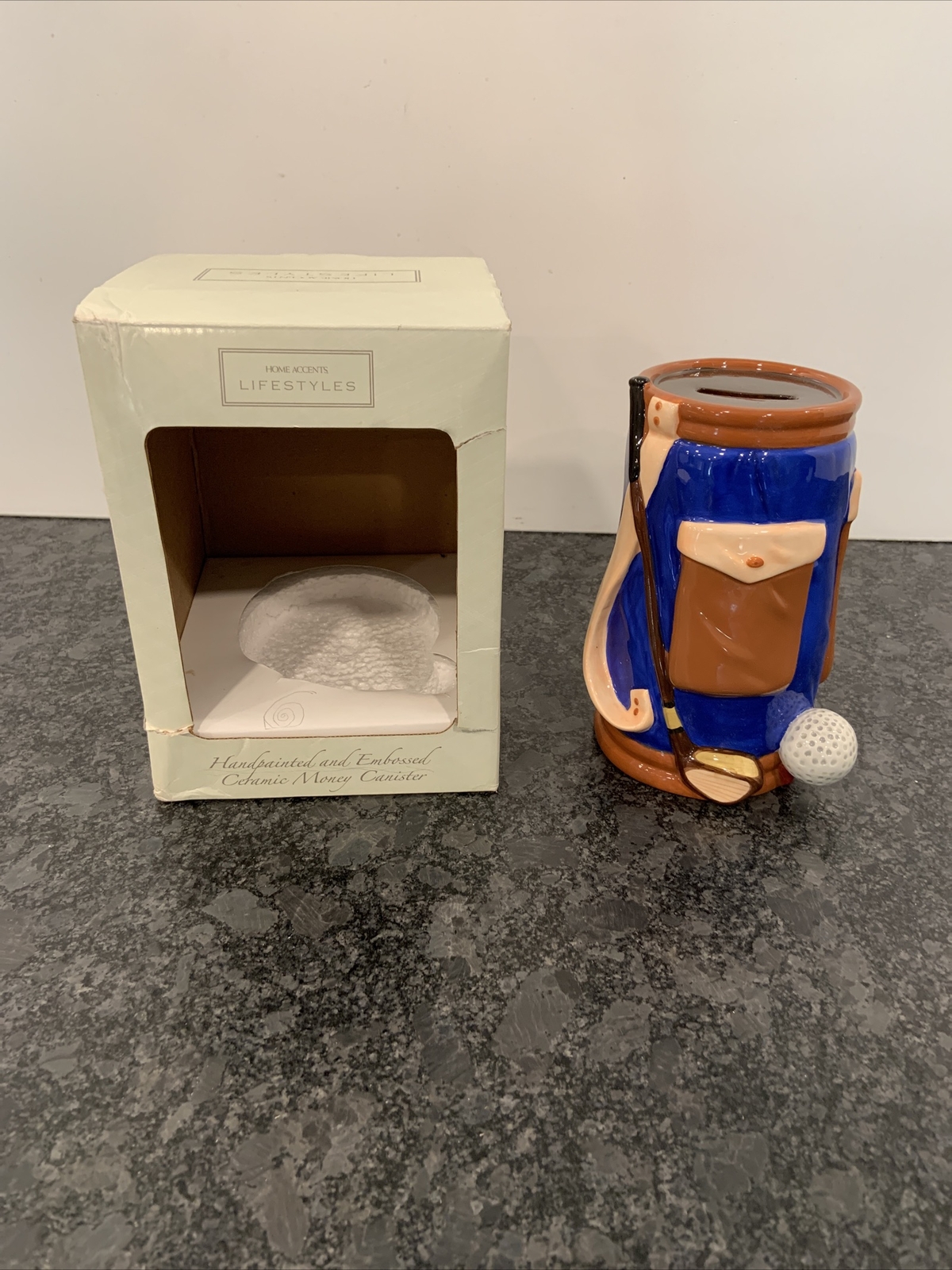 Home Accents Lifestyles Golf Bag Hand Painted Ceramic Coin Bank NEW