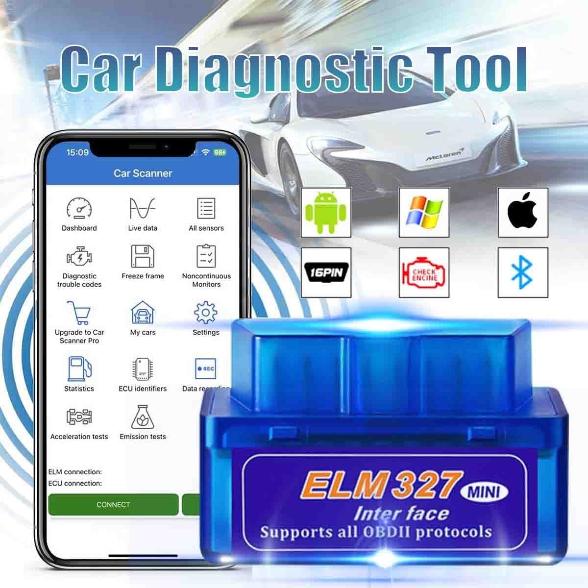 Car ELM327 V2.1 Wireless OBD2 Scanner Code Reader Tool Work For Android IOS Blue