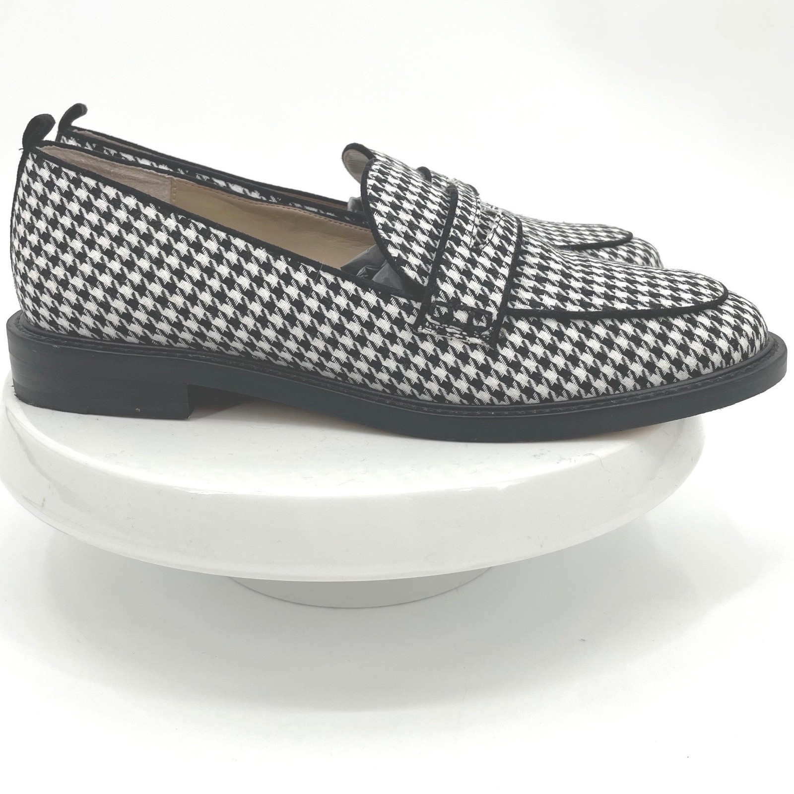 Ann Taylor Houndstooth Loafers Flats Size 10M Black White Woven Fabric PRISTINE