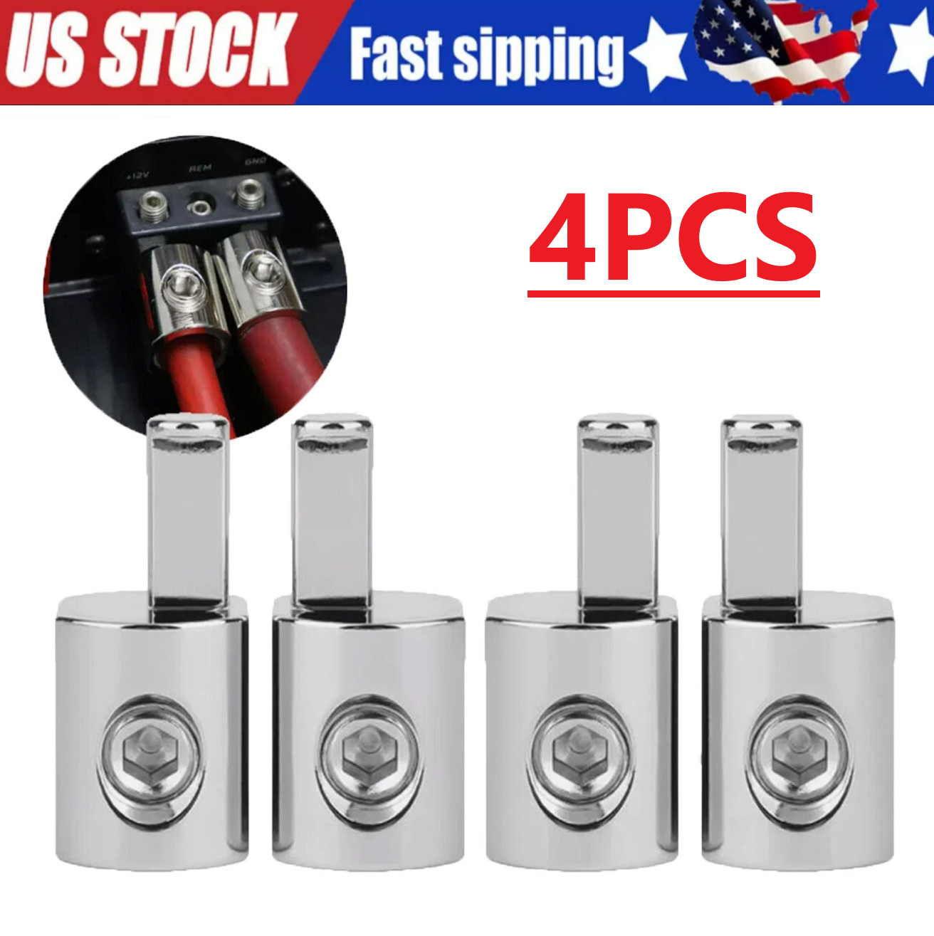 4PCS ILL Customz Offset Power and Ground 1/0 Gauge to 4 Gauge Amp Input Reducers