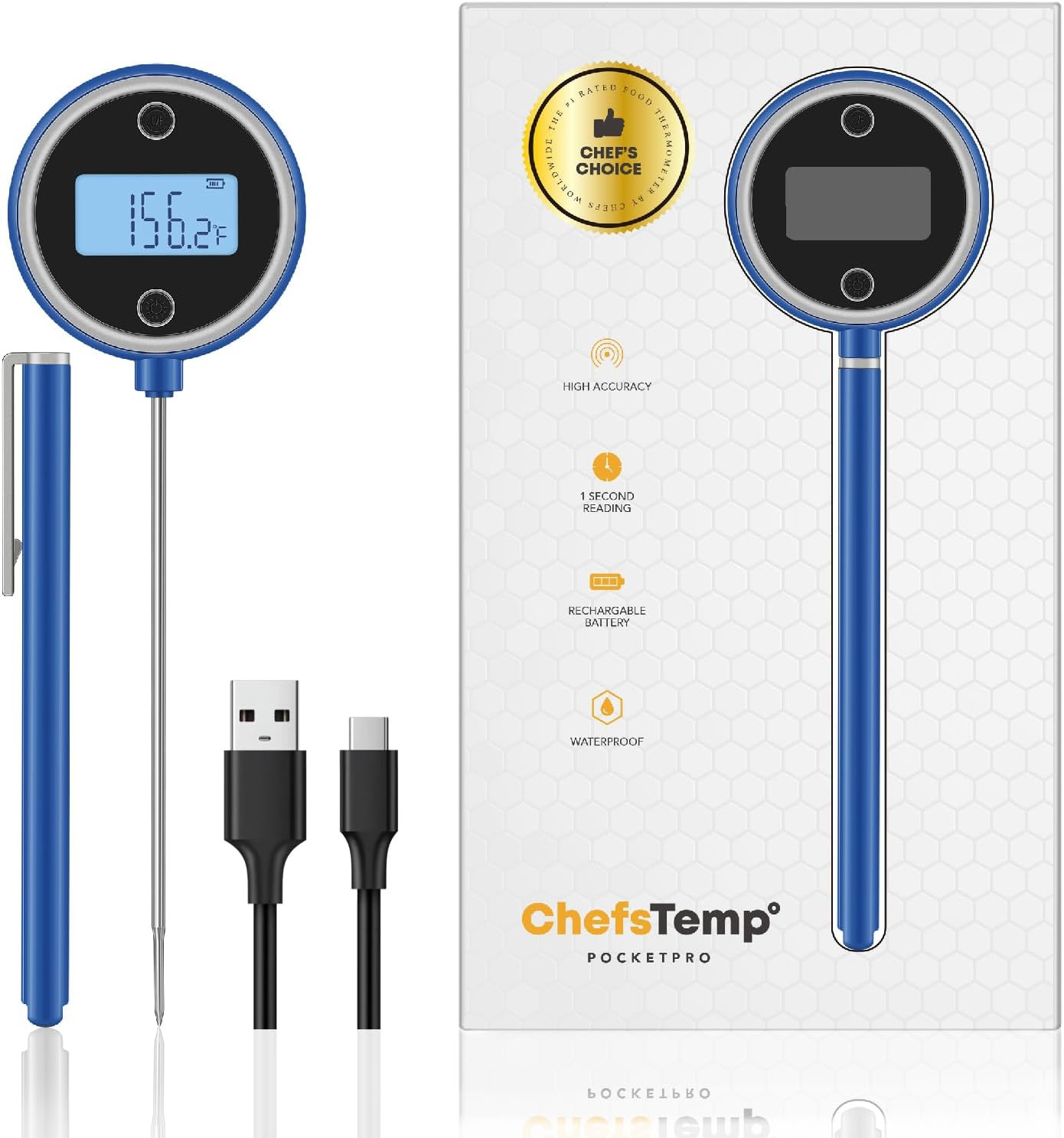 Pocket Pro 1-Second Instant Read Meat Thermometer | Rechargeable Digital Thermom