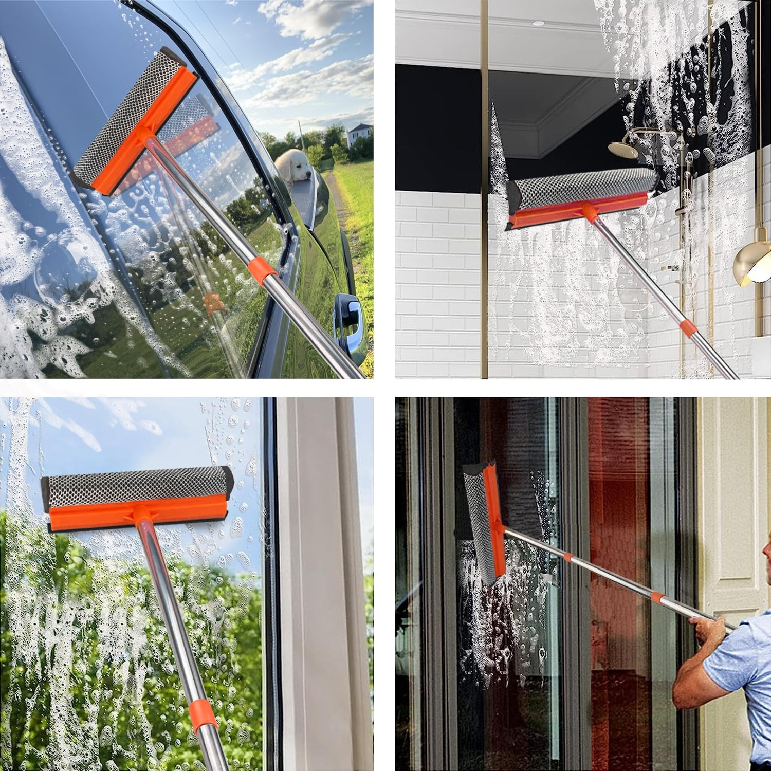 Window Squeegee for Window Cleaning, 2 in 1 Squeegee Window Cleaner Tool 58"