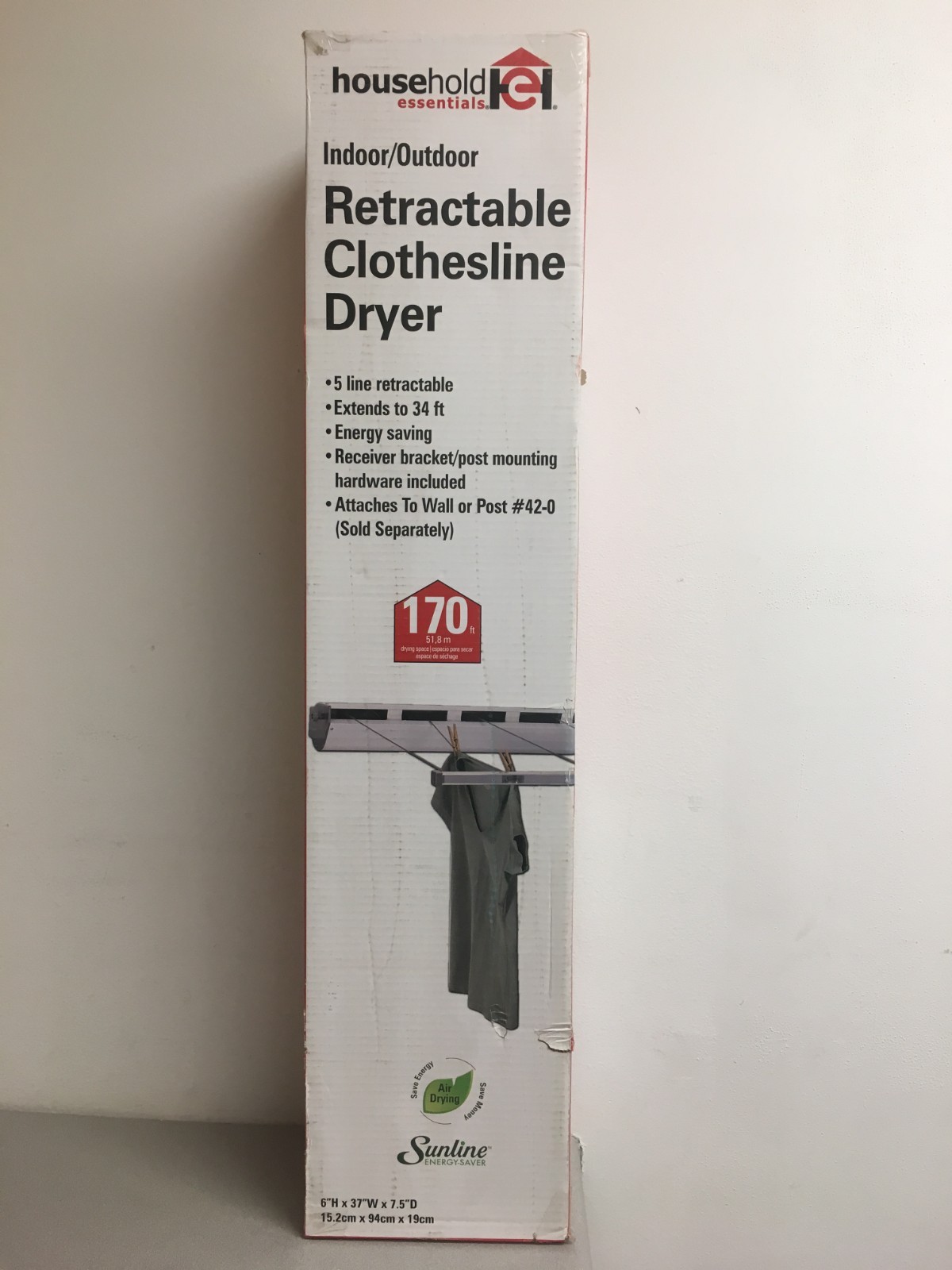 Household Essentials 15-7 37 in. Polyester Retractable Clothesline w/Hardware