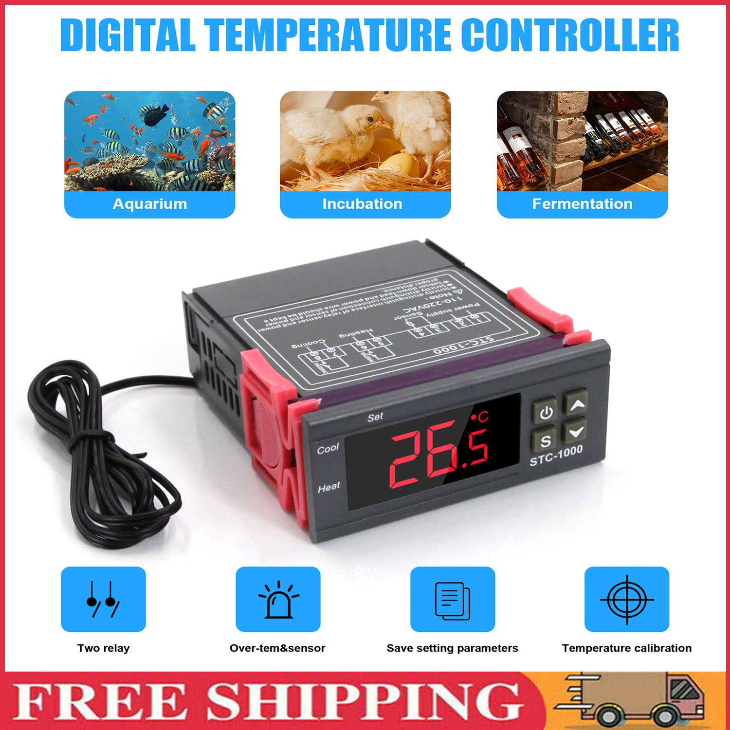 STC-1000 Digital Temperature Controller Thermostat w/ Sensor AC 110V Universal