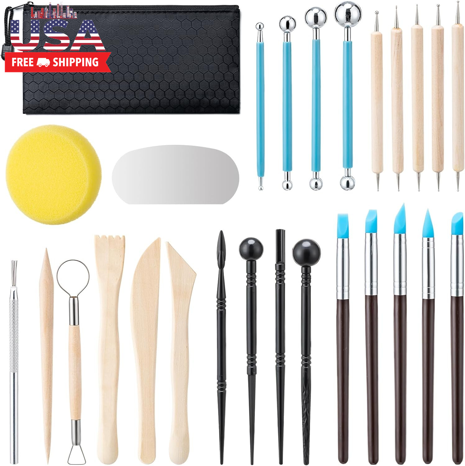 Clay Tools Kit, 27 PCS Pottery Tools, Practical Polymer Clay Sculpting Tools Kit