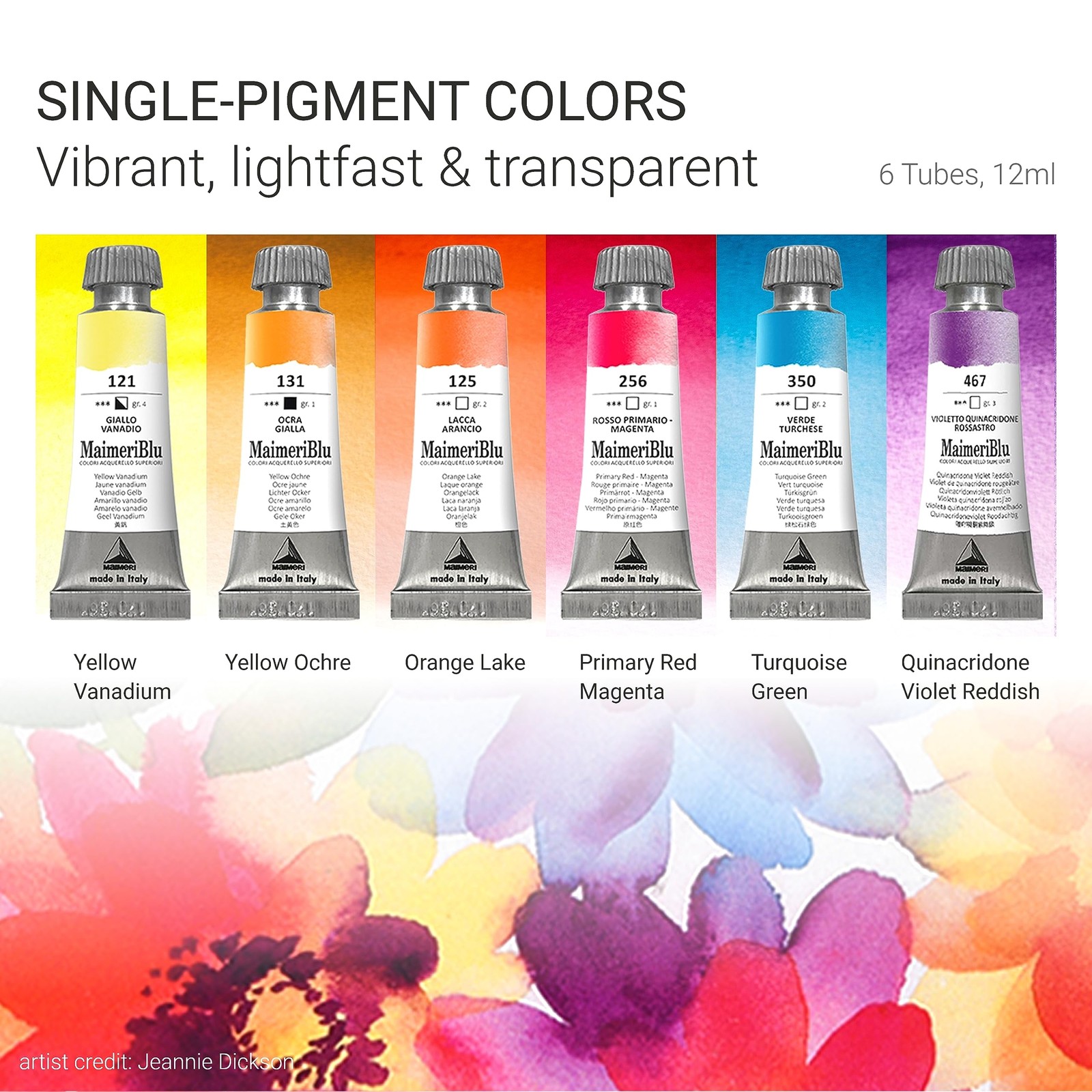 Jeannie Dickson Watercolor Paint Set, 6x12ml Tubes – Professional Painting Su...
