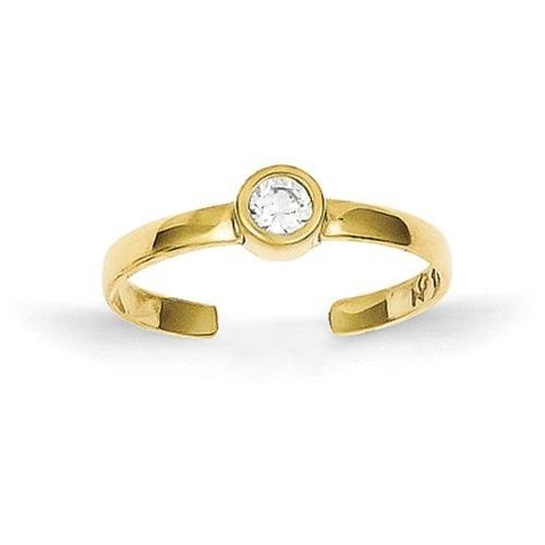 Adjustable Bezel Set Brilliant Cut CZ Toe Ring Real Solid 14K Yellow Gold