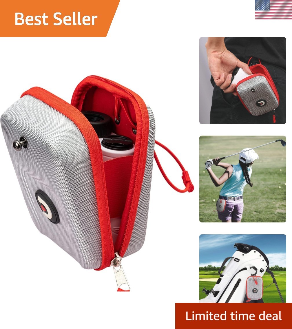 Universal Hard Shell Golf Rangefinder Carry Bag with Carabiner Clip - Silver-Red