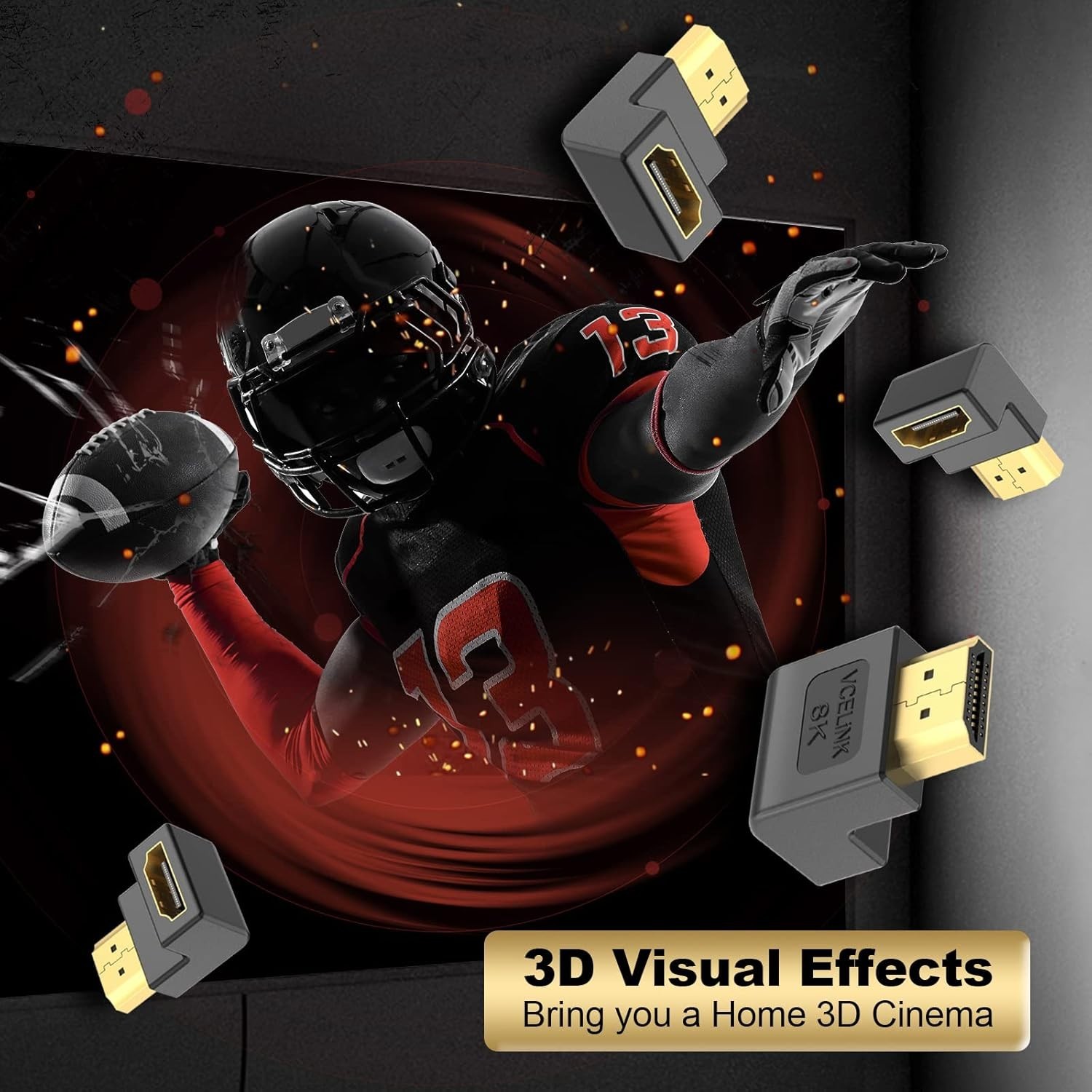 8K HDMI Male to Female Cable Adapters - Space-Saving Angles, 2-Pack