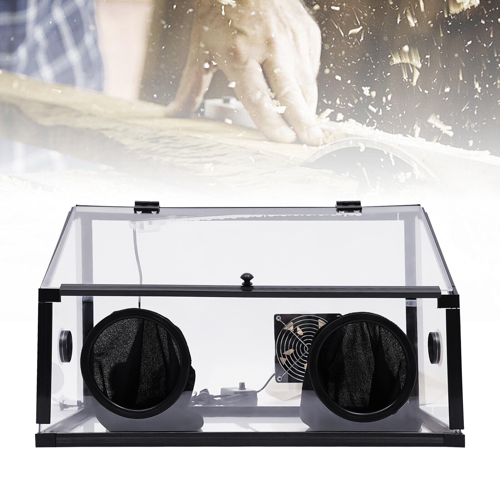 Fully Enclosed Electric Grinding Table Polisher Dust Box Acrylic Cover +LED +Fan