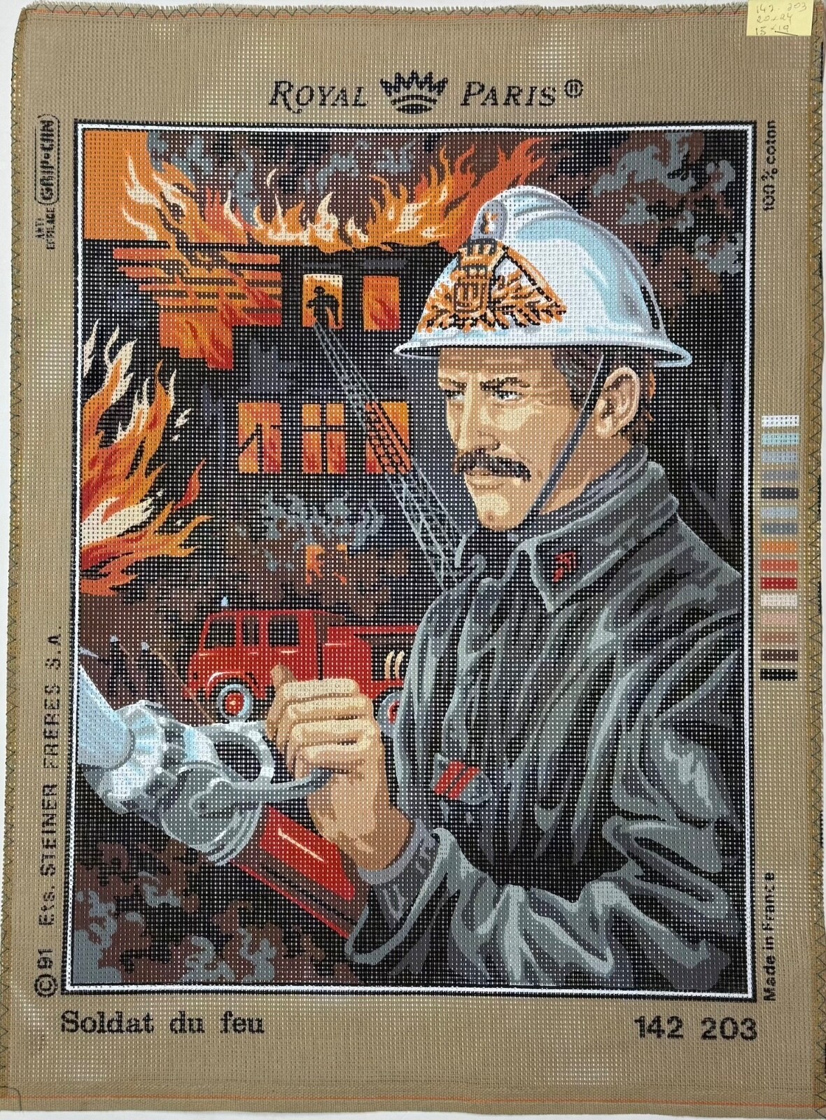 Royal Paris "Soldat du Feu" Fire Fighter Needlepoint Canvas  14.5"x18.75" 142203