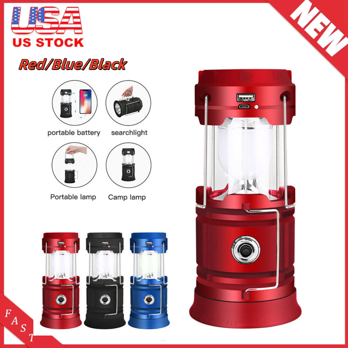 Camping LED Bright Hurricane Lantern Light Lamp Portable Collapsible Battery USA