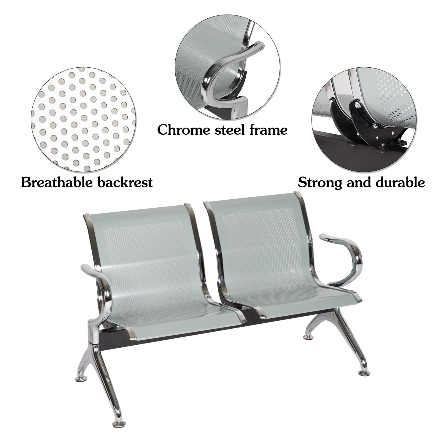 2 Seat Sliver Stainless Steel irport Hospital Bank Office Hallway Waiting Chair