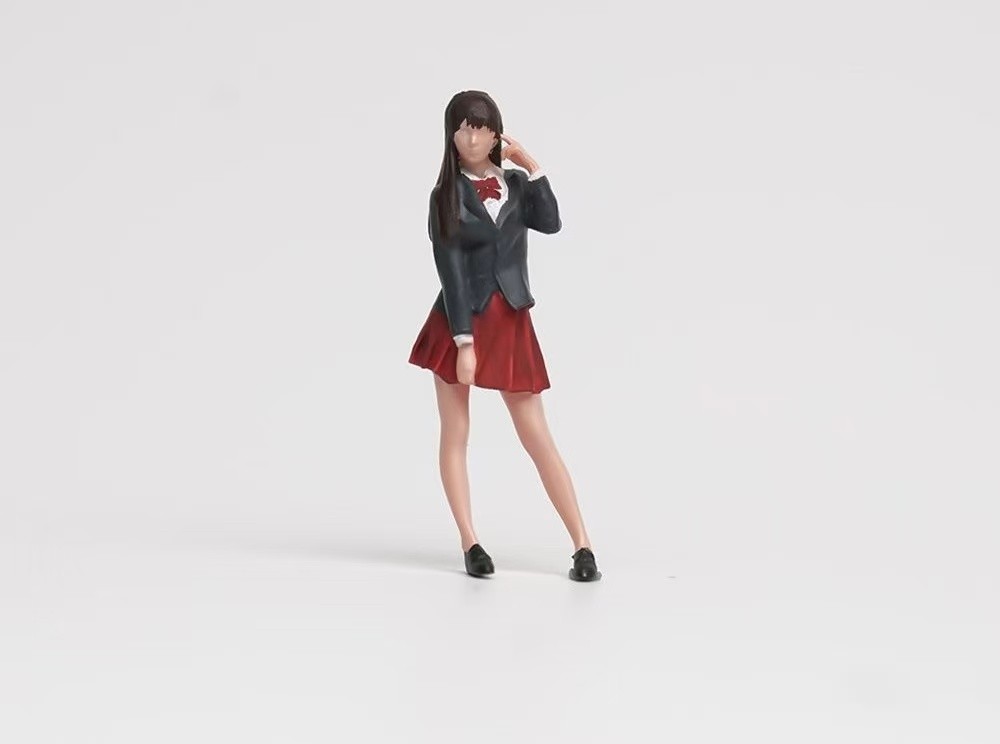 1:64 Painted Figure Model Miniature Resin Diorama Sand Red Skirt Uniform Girl