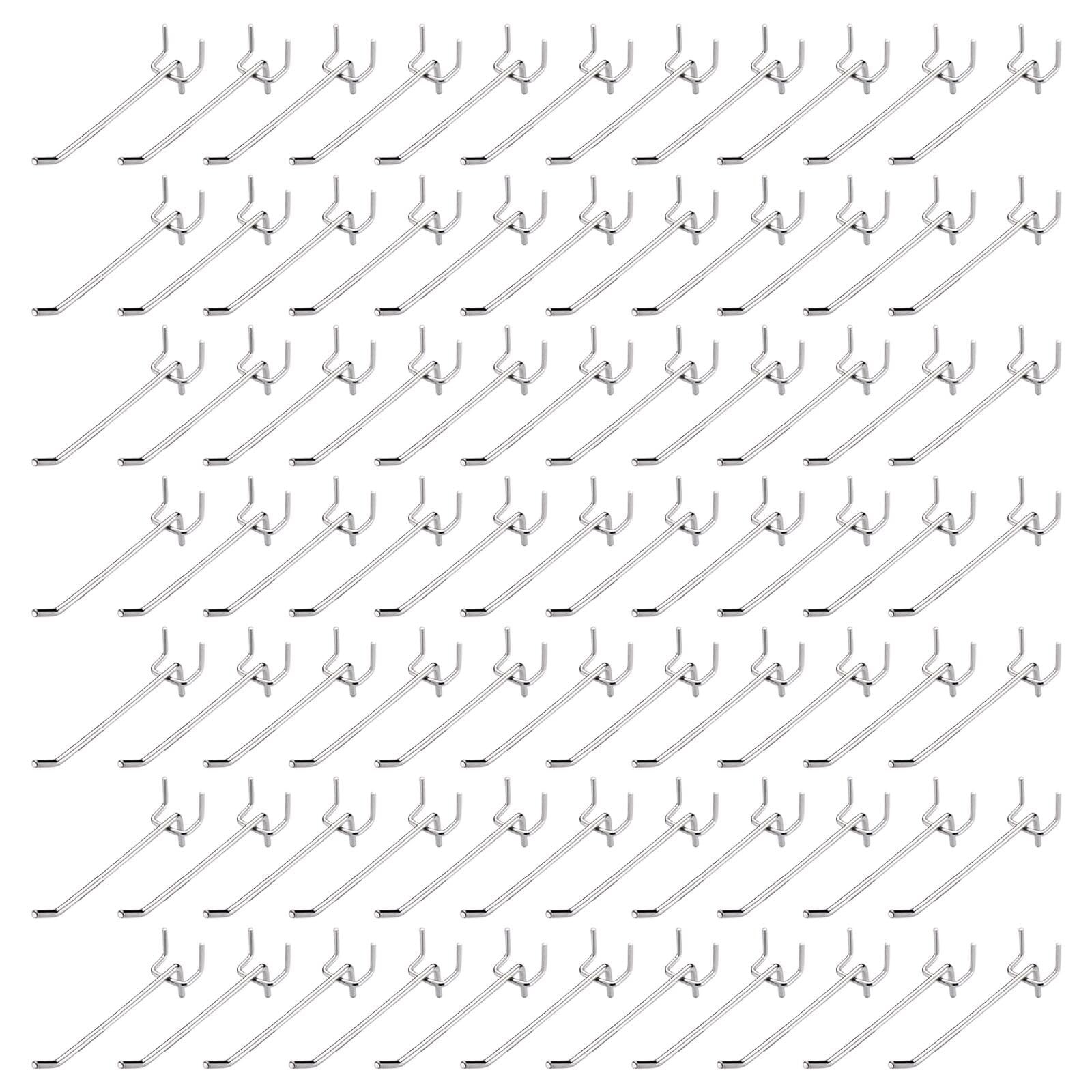 Merkaunis 100 Pack Peg Board Hooks, 4 Inch Stainless Steel Pegboard sliver