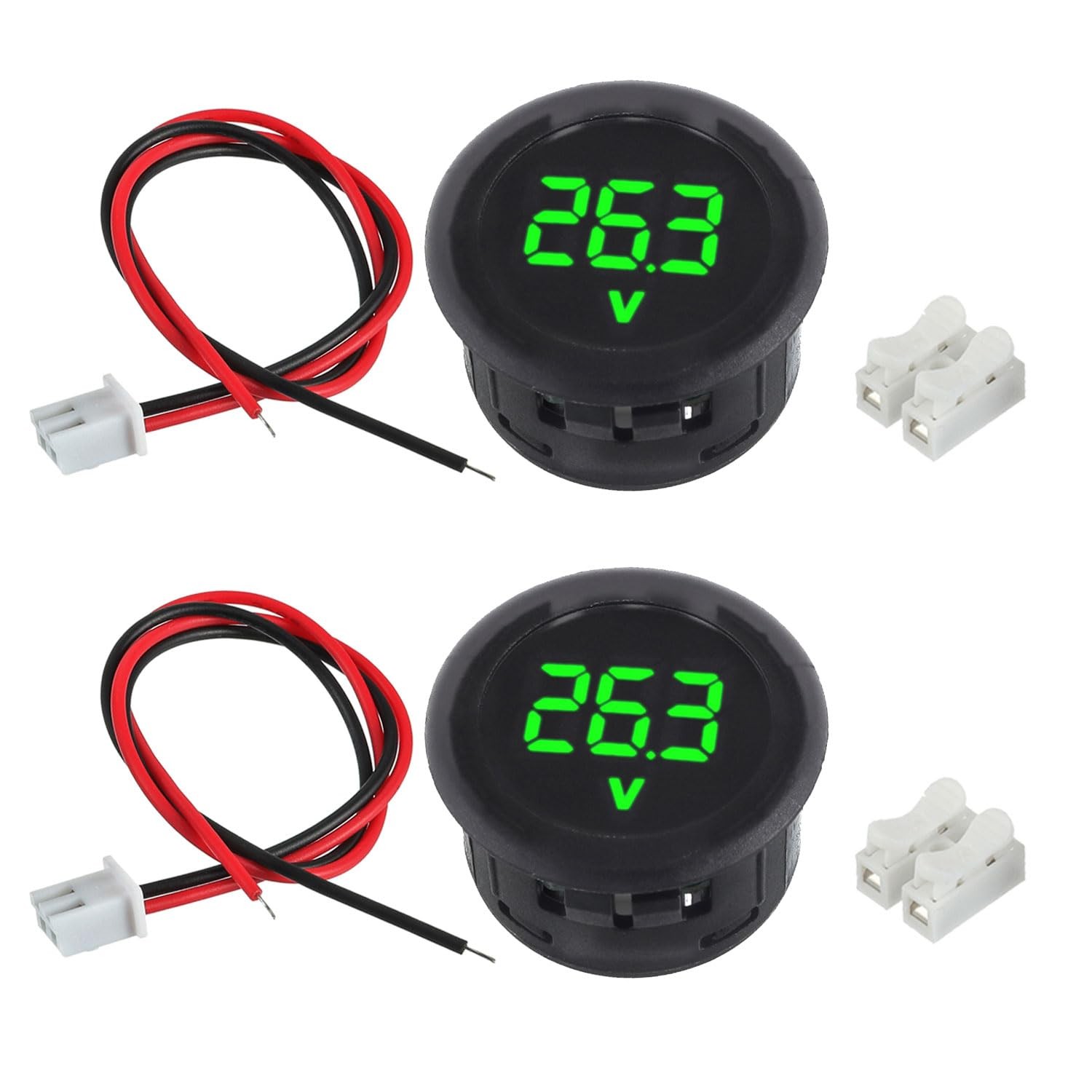 2 PCS Green DC 4V-100V LED Digital Voltmeter Gauge for Cars Motorcycles