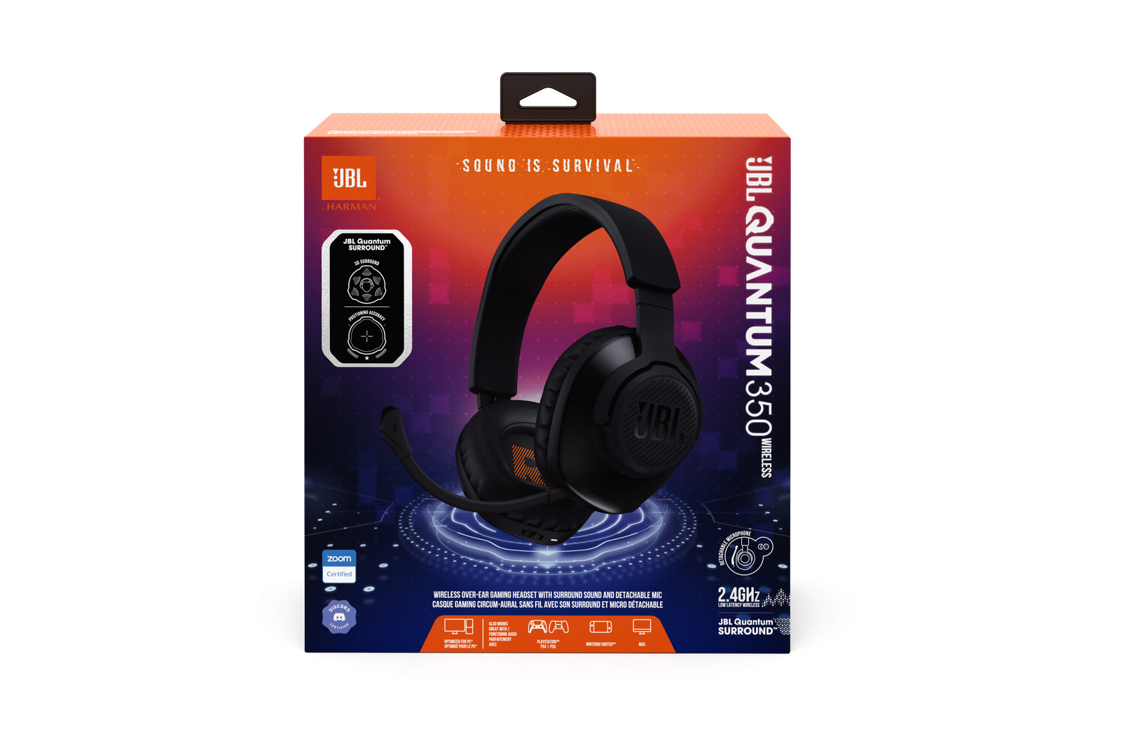 JBL Quantum 350 Wireless, Wireless PC gaming headset with detachable boom mic