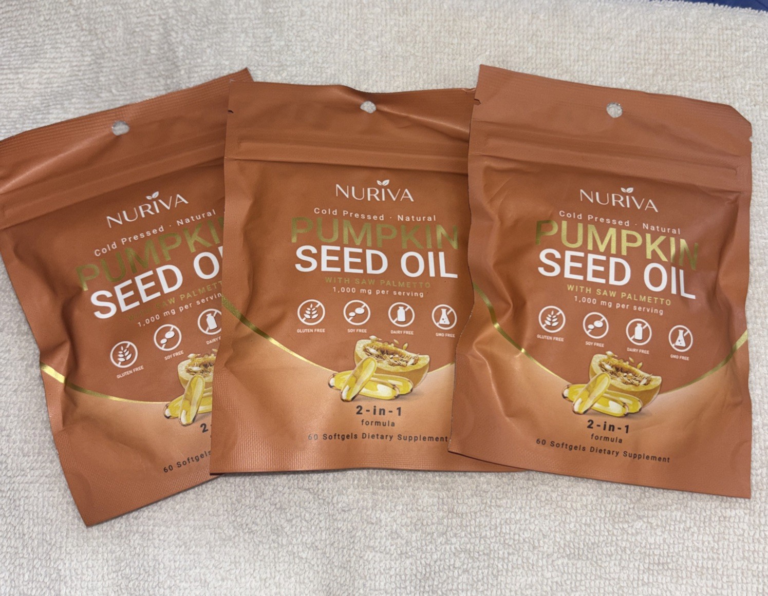 Nuriva Pumpkin Seed Oil & Saw Palmetto Softgels 1000mg 180 Gluten-Free