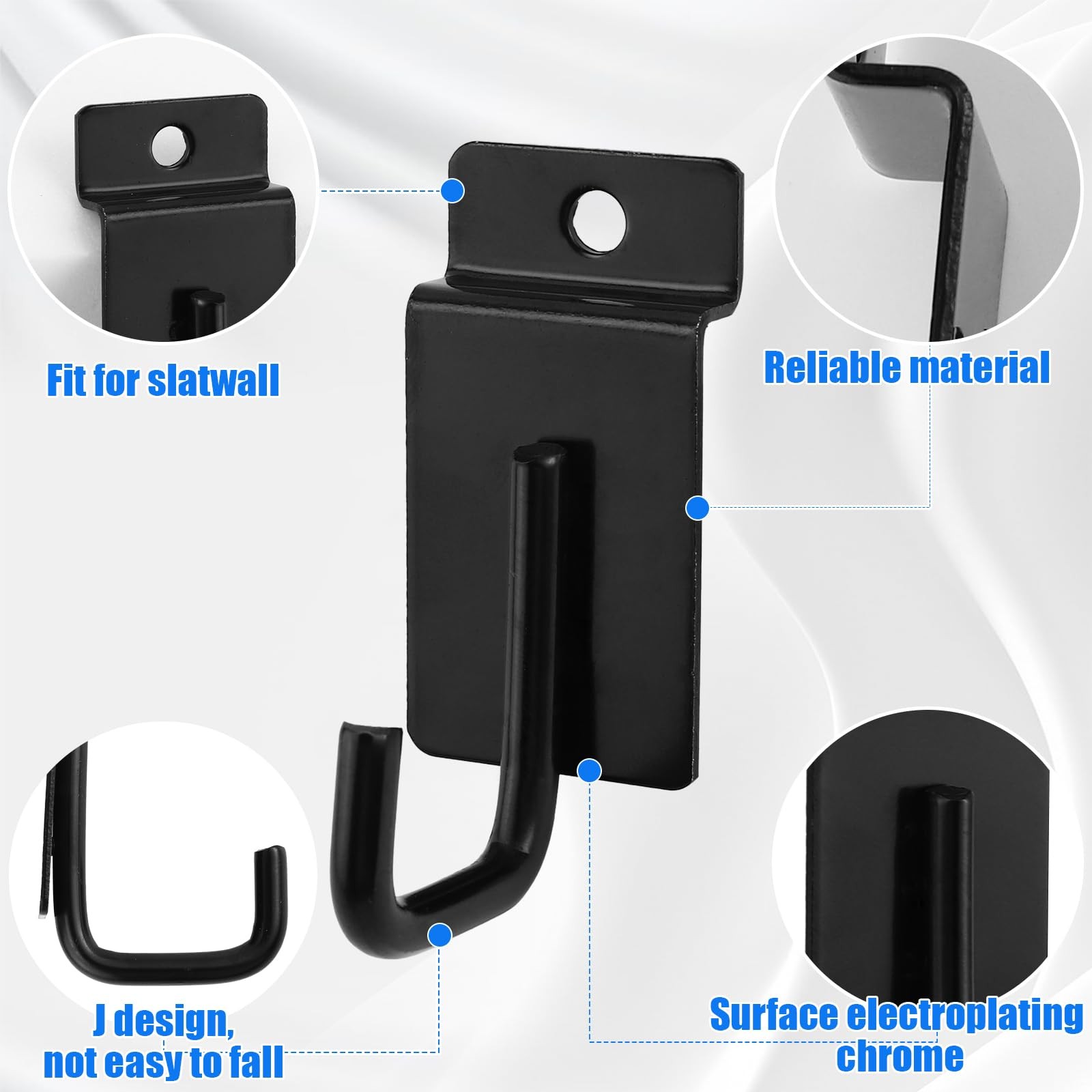 25 Pack J Shaped Slatwall Hooks, Gridwall Display Hooks, Black