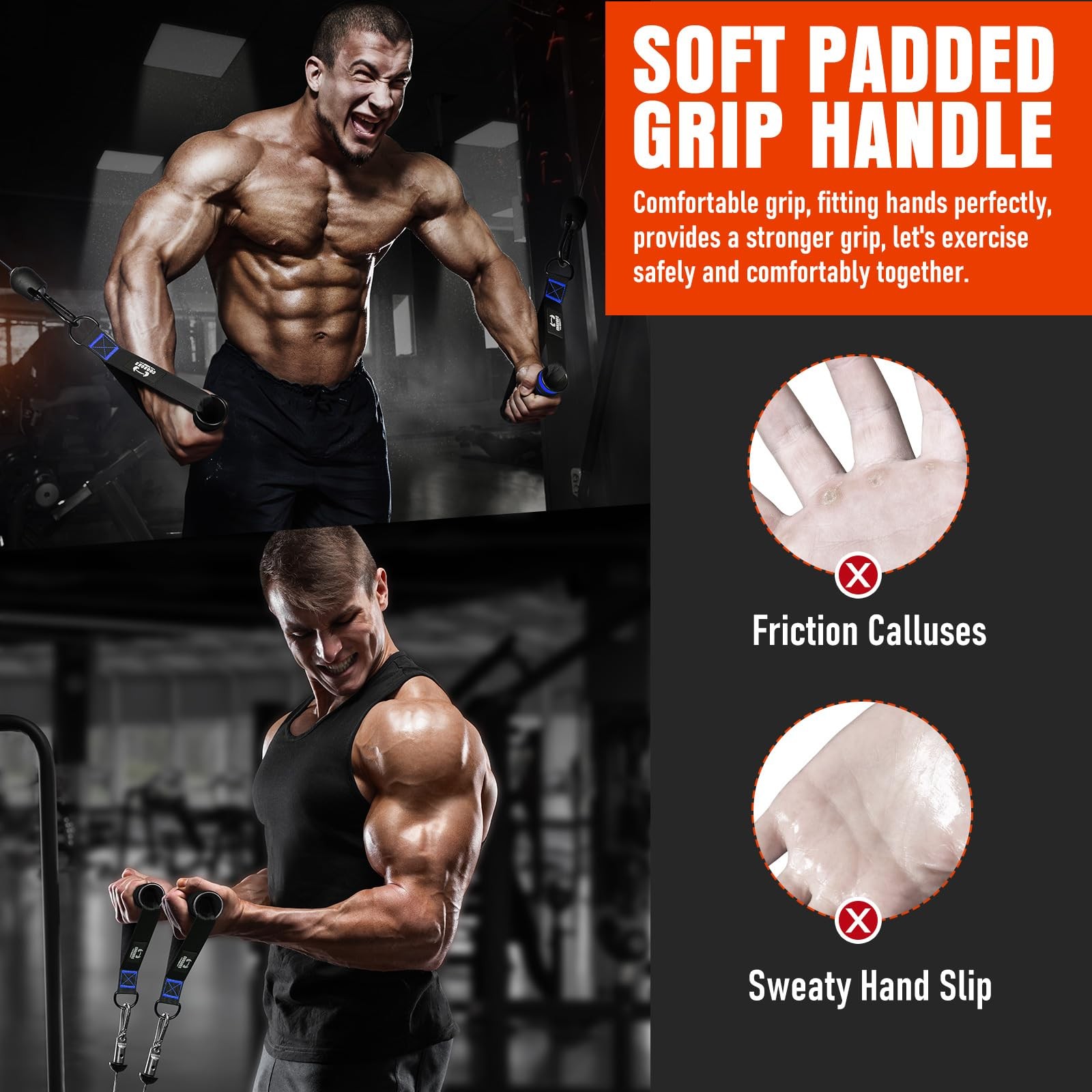 Heavy Duty Exercise Handles, Gym Cable Handles for Cable Machine Attachments,