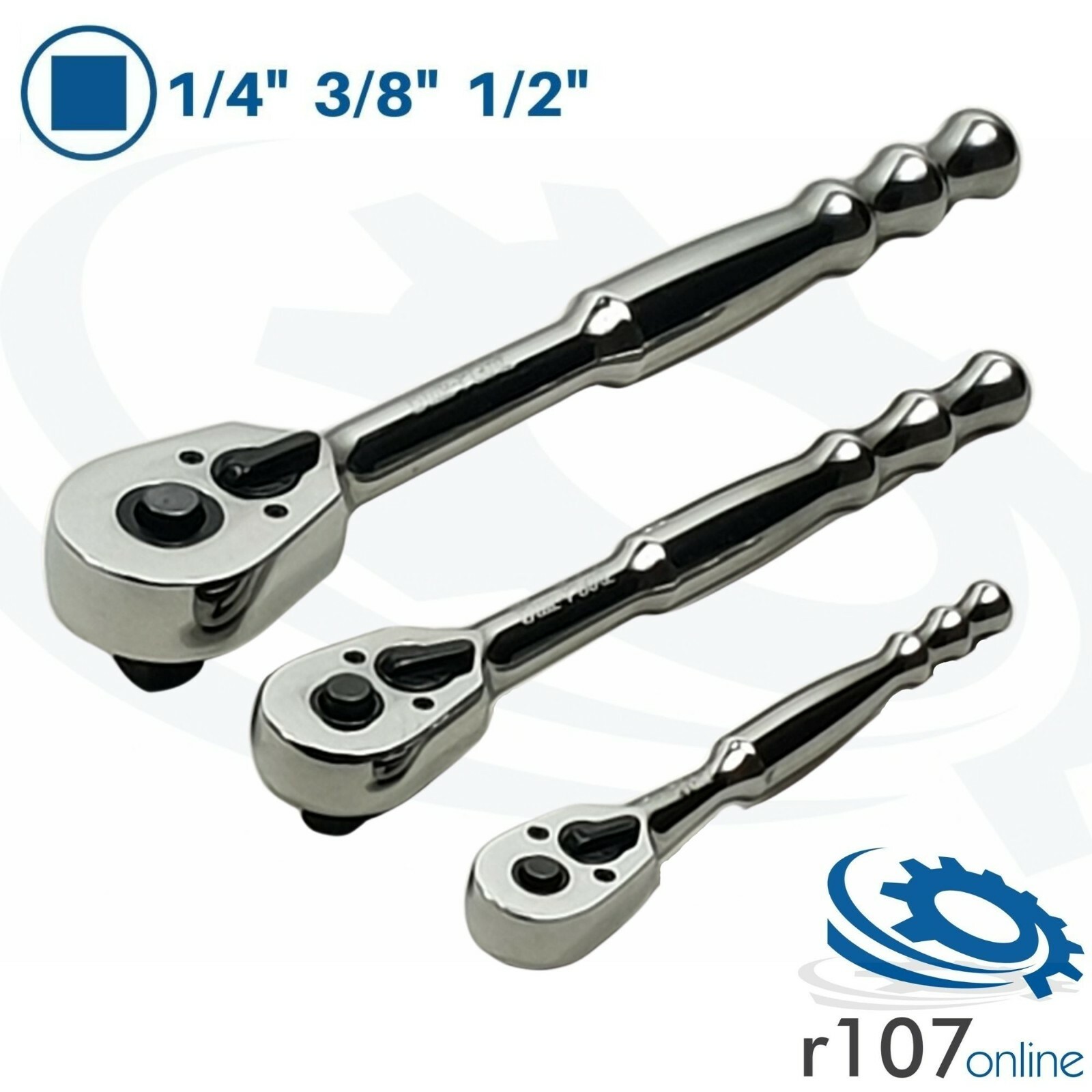 Blue Point 3pc Ratchet Set, 1/4", 3/8" & 1/2" Drive - As sold by Snap On.