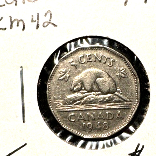 Canada 1948 five cents KM 42 XF