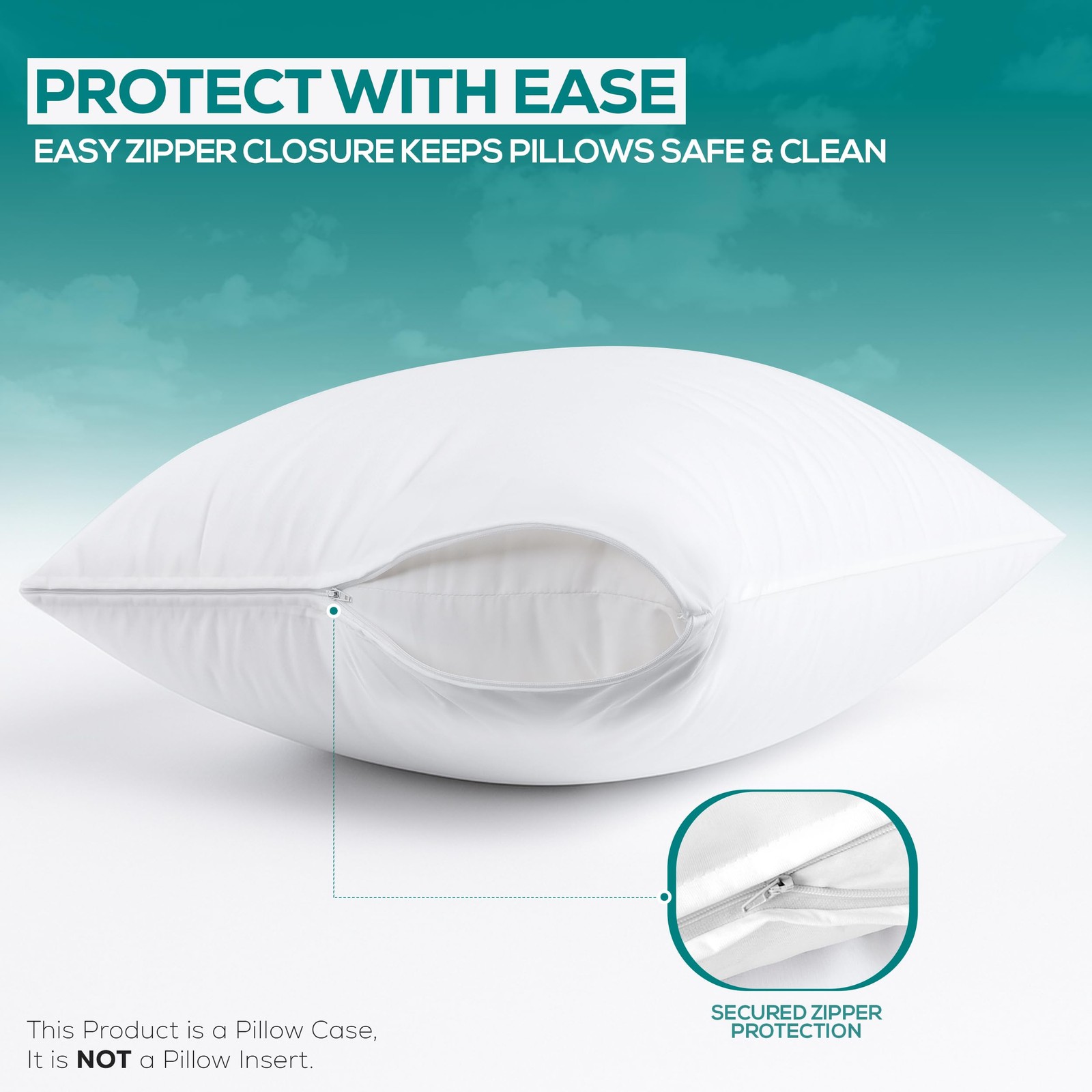 Pillow Protectors Waterproof Zipper Dust Proof Standard White