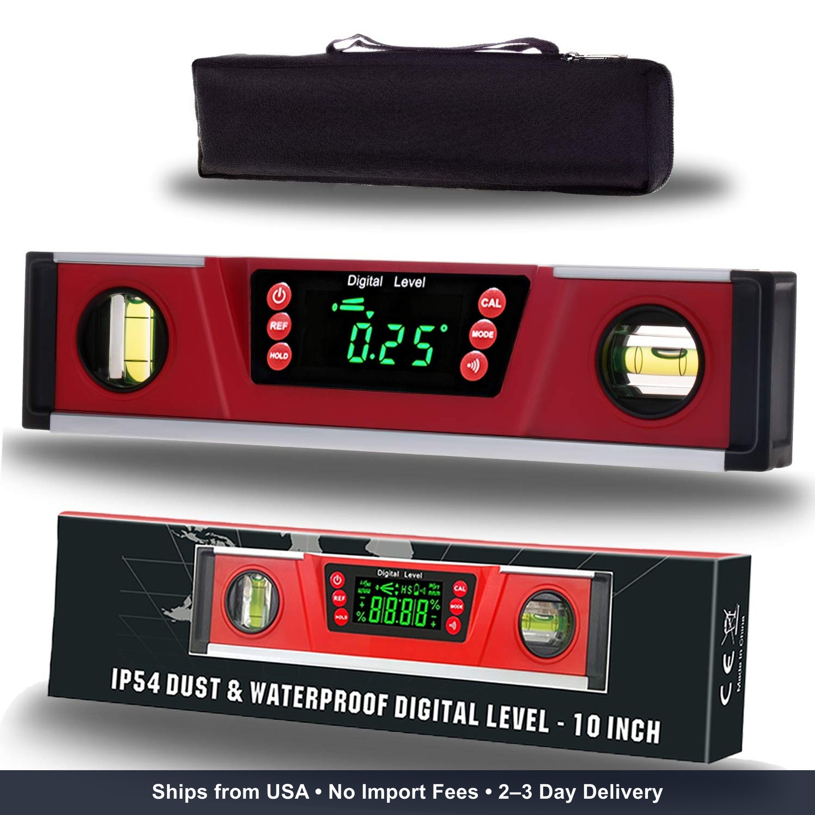 10-Inch Digital Torpedo Level and Protractor | Neodymium Magnets | Bright LED Di