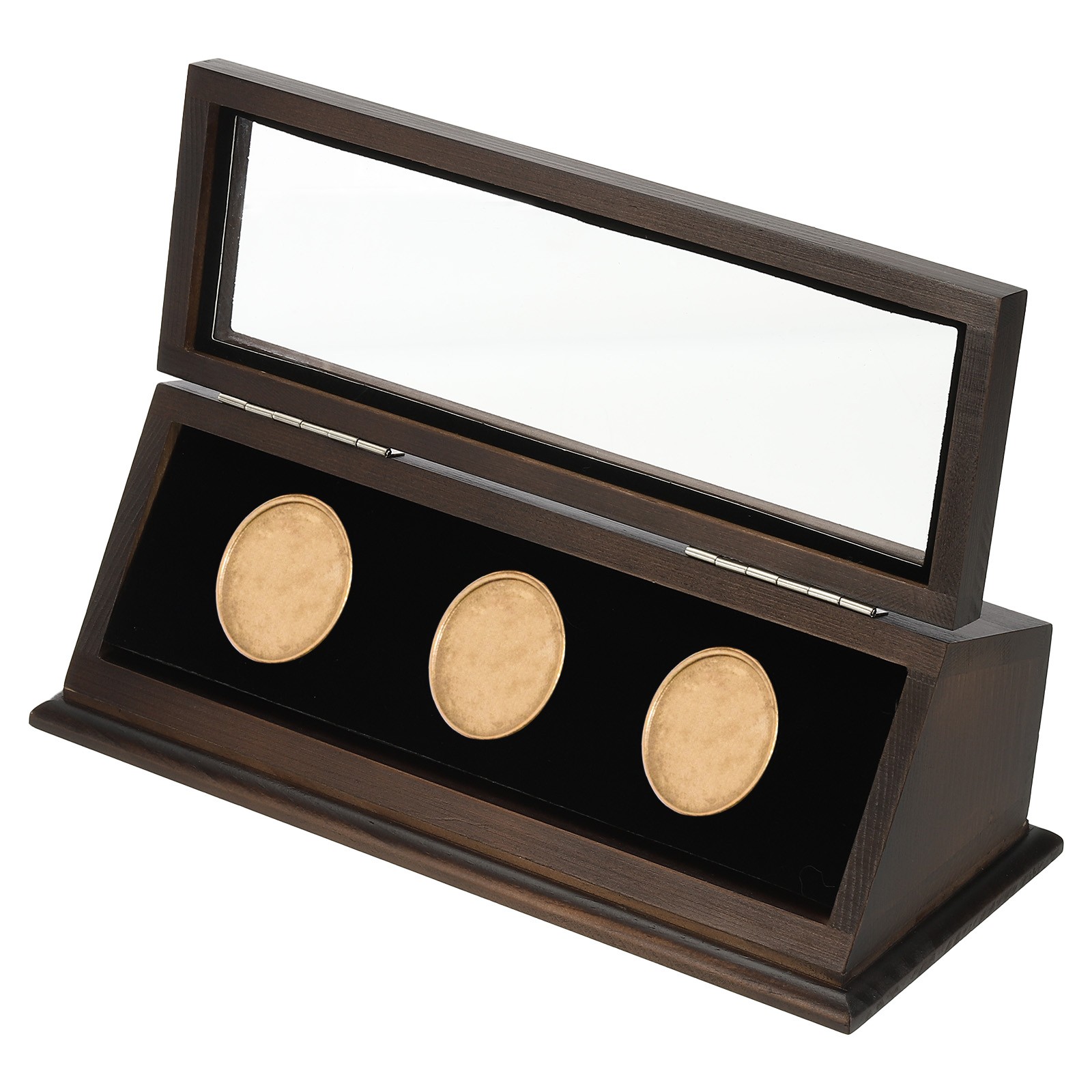 Coin Display Case 3 Slots Coin Presentation Display Box Fit 38-44.5mm Coin Brown
