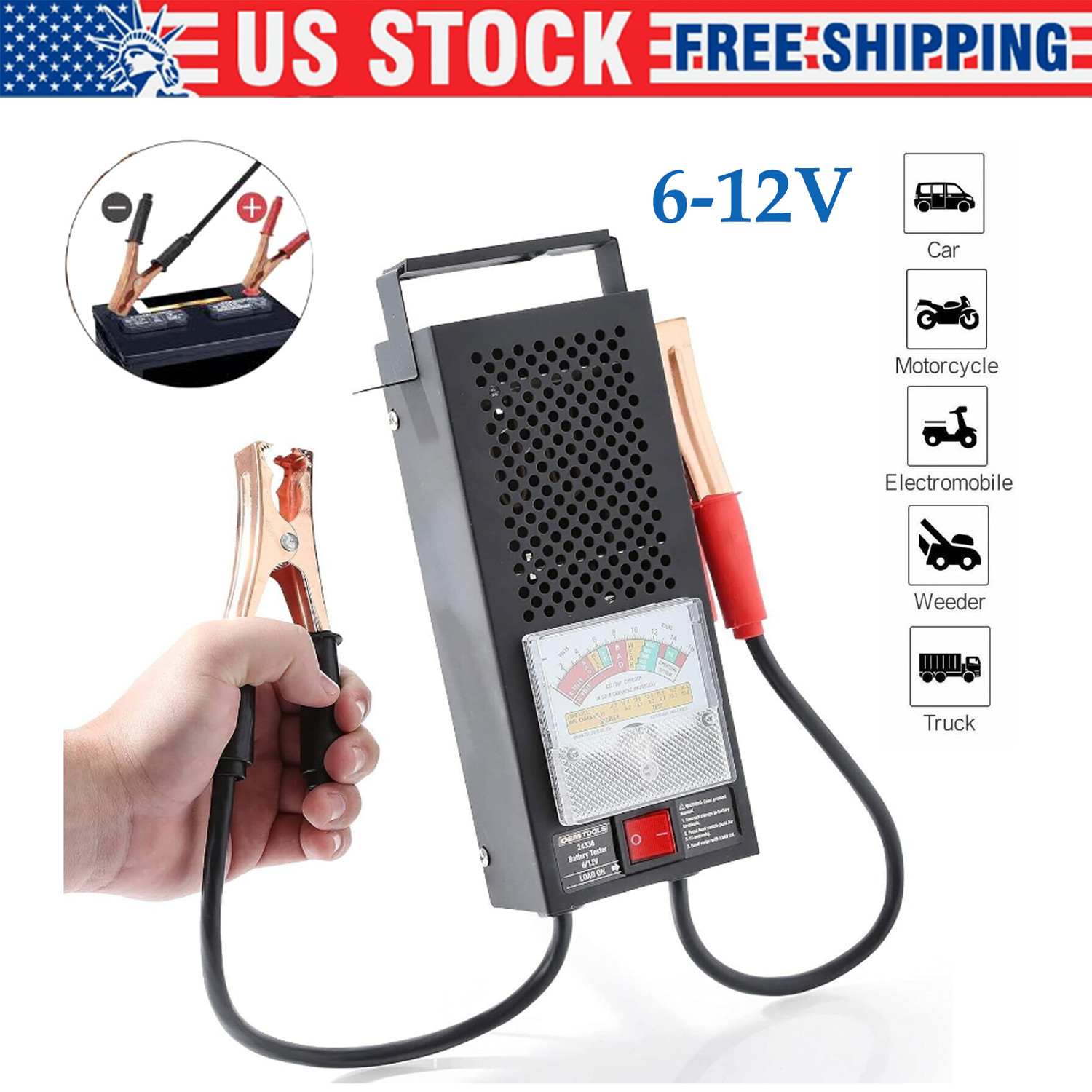 Battery Load Tester 100 Amp Load Type 6V-12V 100A Mechanics Car Truck Repair USA