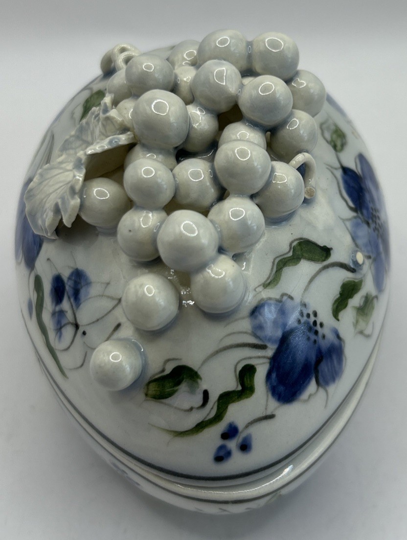 Handpainted Ceramic egg with grapes trinket box