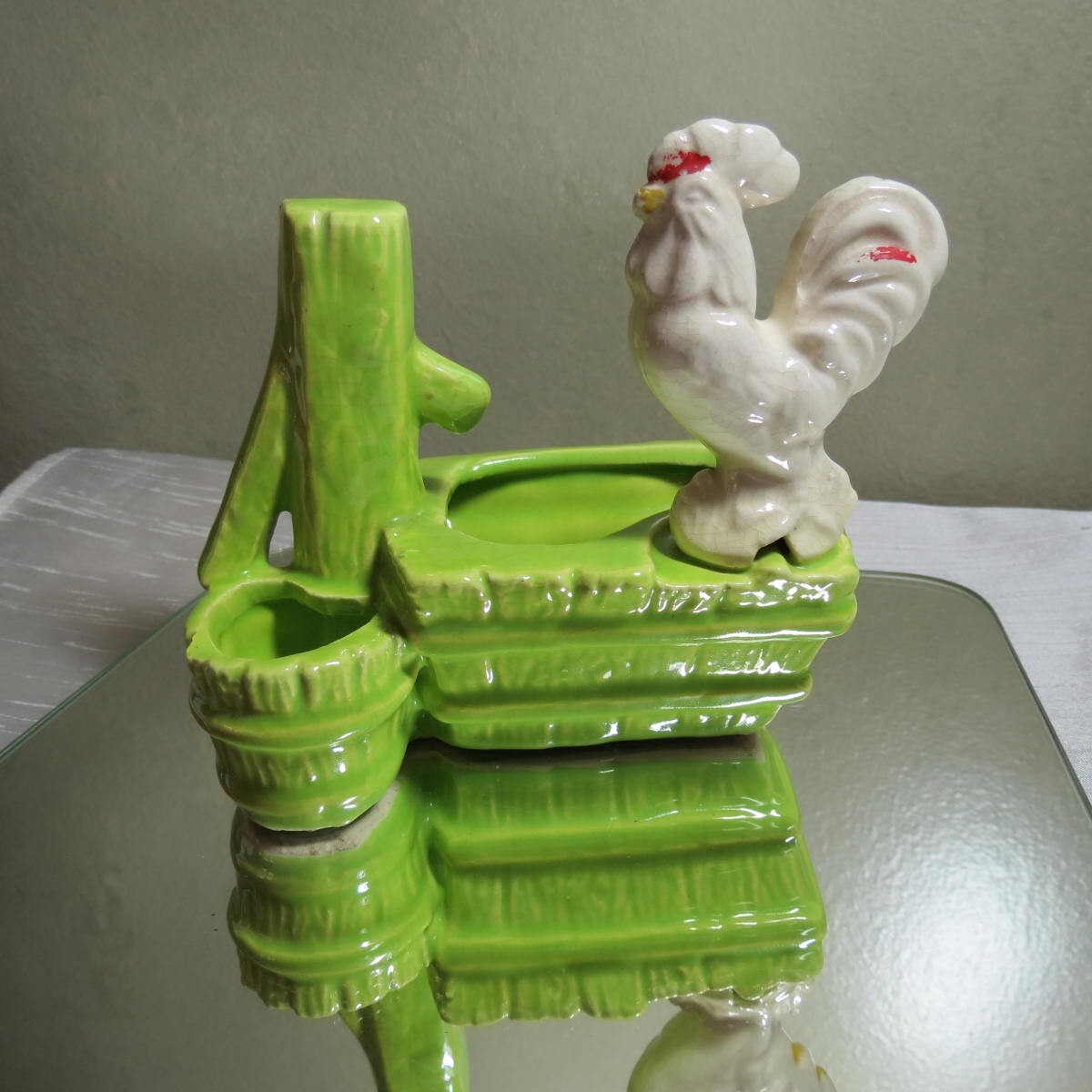 Vintage Hollywood Ceramics Calif Hand Made Rooster Planter Chartreuse