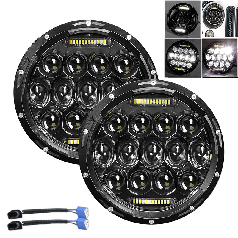 Pair 7" Inch Round LED Headlights Halo Angle Eyes For Jeep Wrangler JK LJ TJ CJ