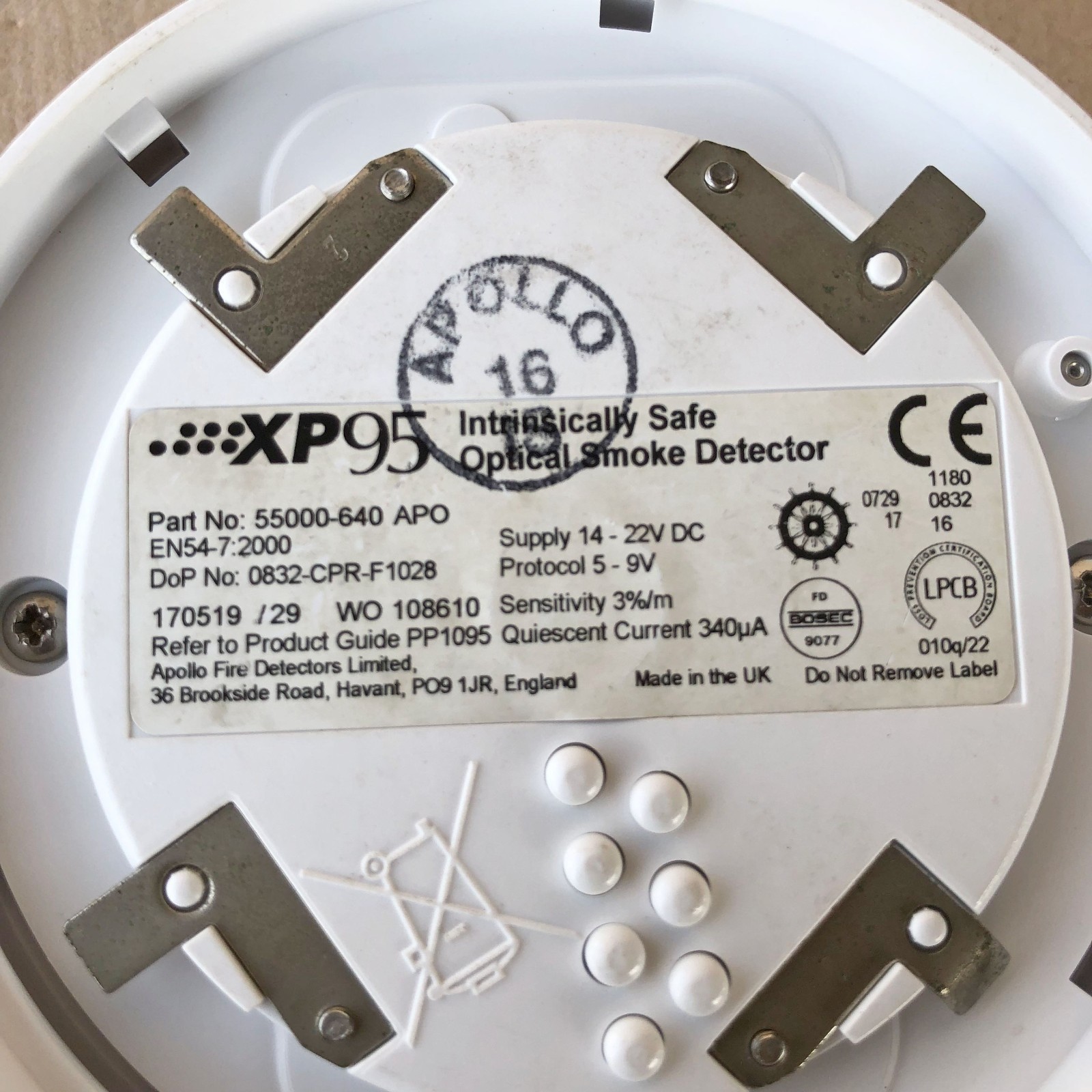 APOLLO XP95 OPTICAL SMOKE DETECTOR 55000-640 APO